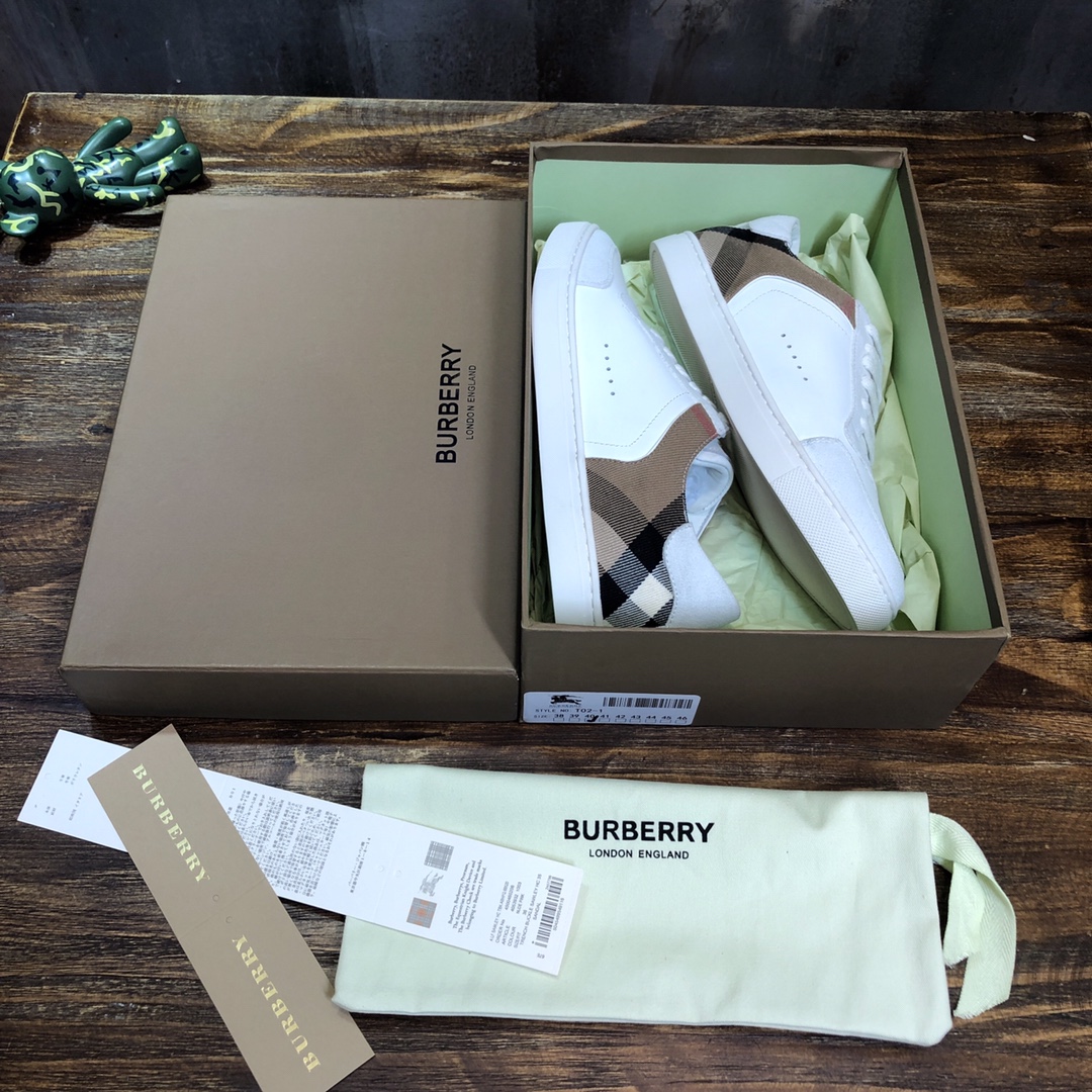 Burberry Leather Suede and House Check Sneakers Optic White - vstockx