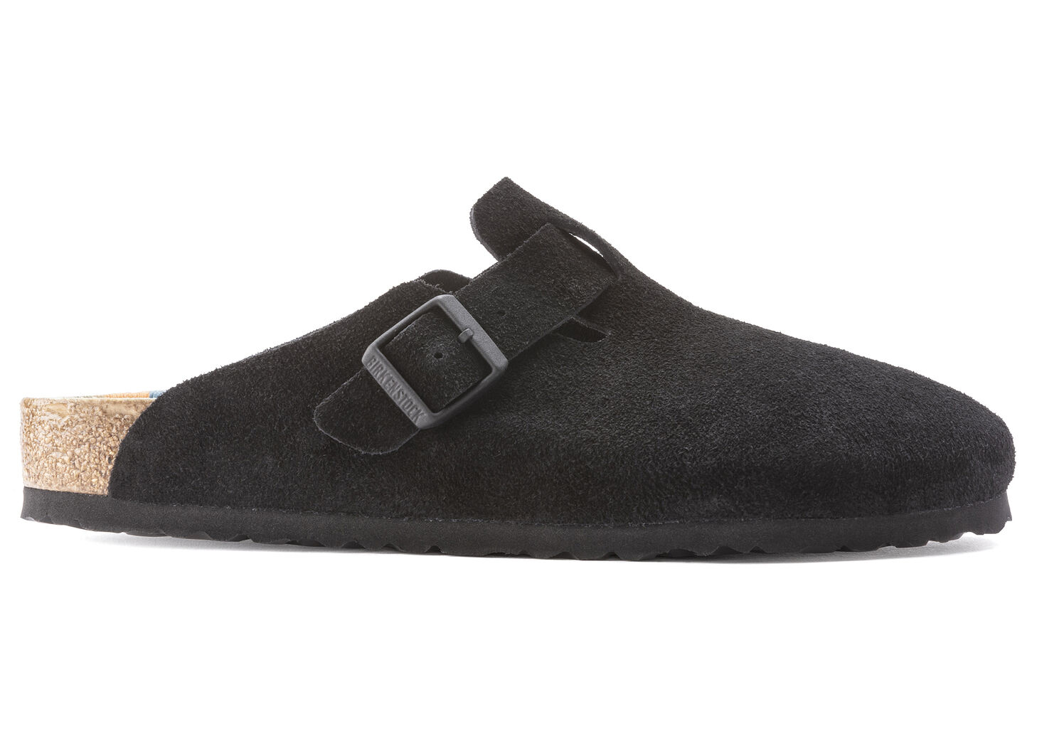 Birkenstock Boston Suede Black Pattern Footbed - vstockx