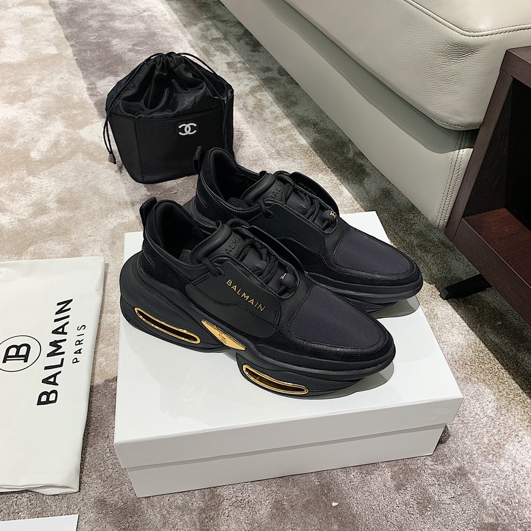Balmain B-Bold Low-Top Black Gold - vstockx