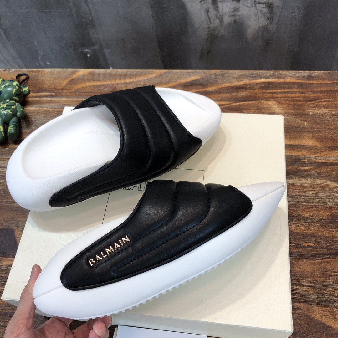 Balmain B-IT Mules Black White - vstockx
