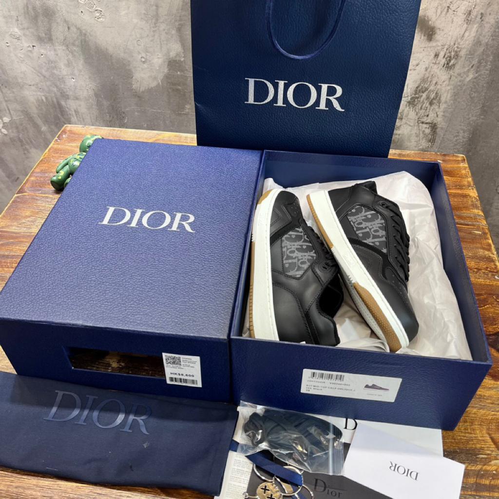 Dior B27 Low ERL Black Smooth Calfskin and Dior Oblique Galaxy Leather - vstockx