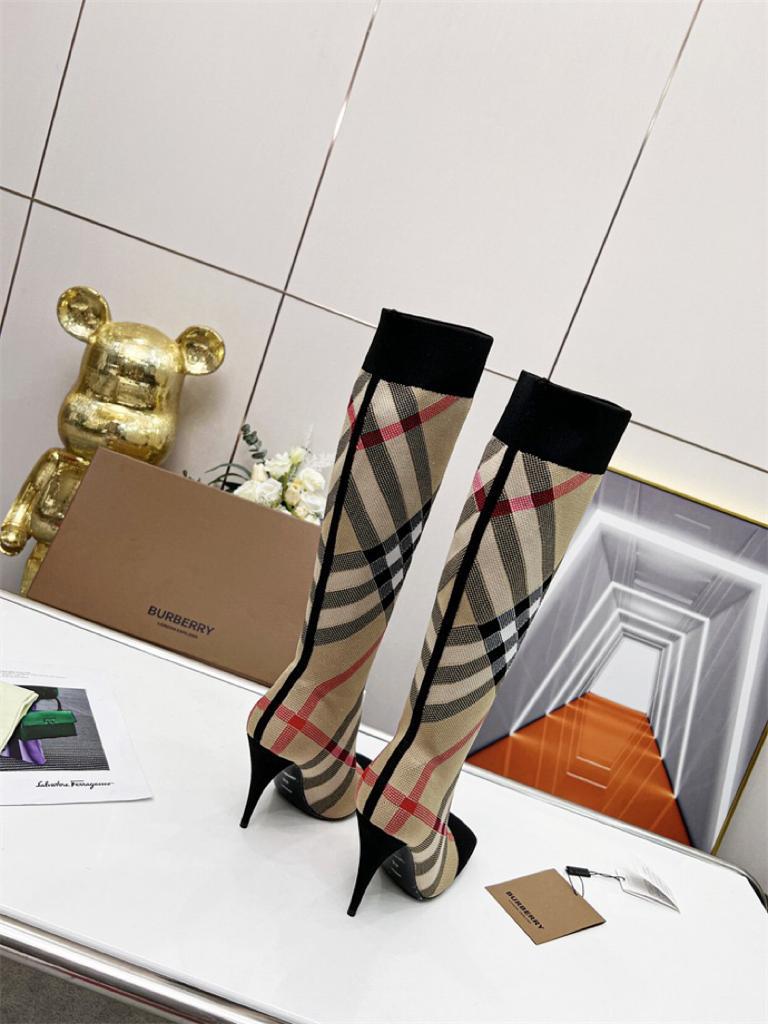 Burberry Knitted Check Sock Boots Heel height: 10.5cm/4.1in - vstockx
