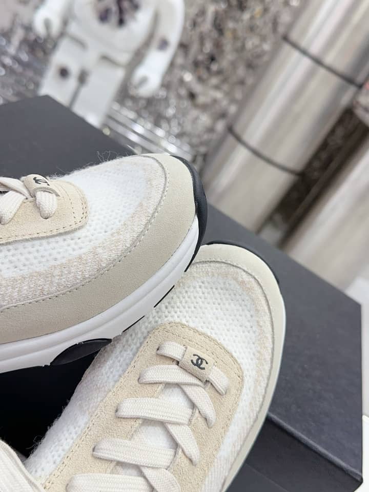 Chanel Trainers Knit & suede calfskin ivory - vstockx