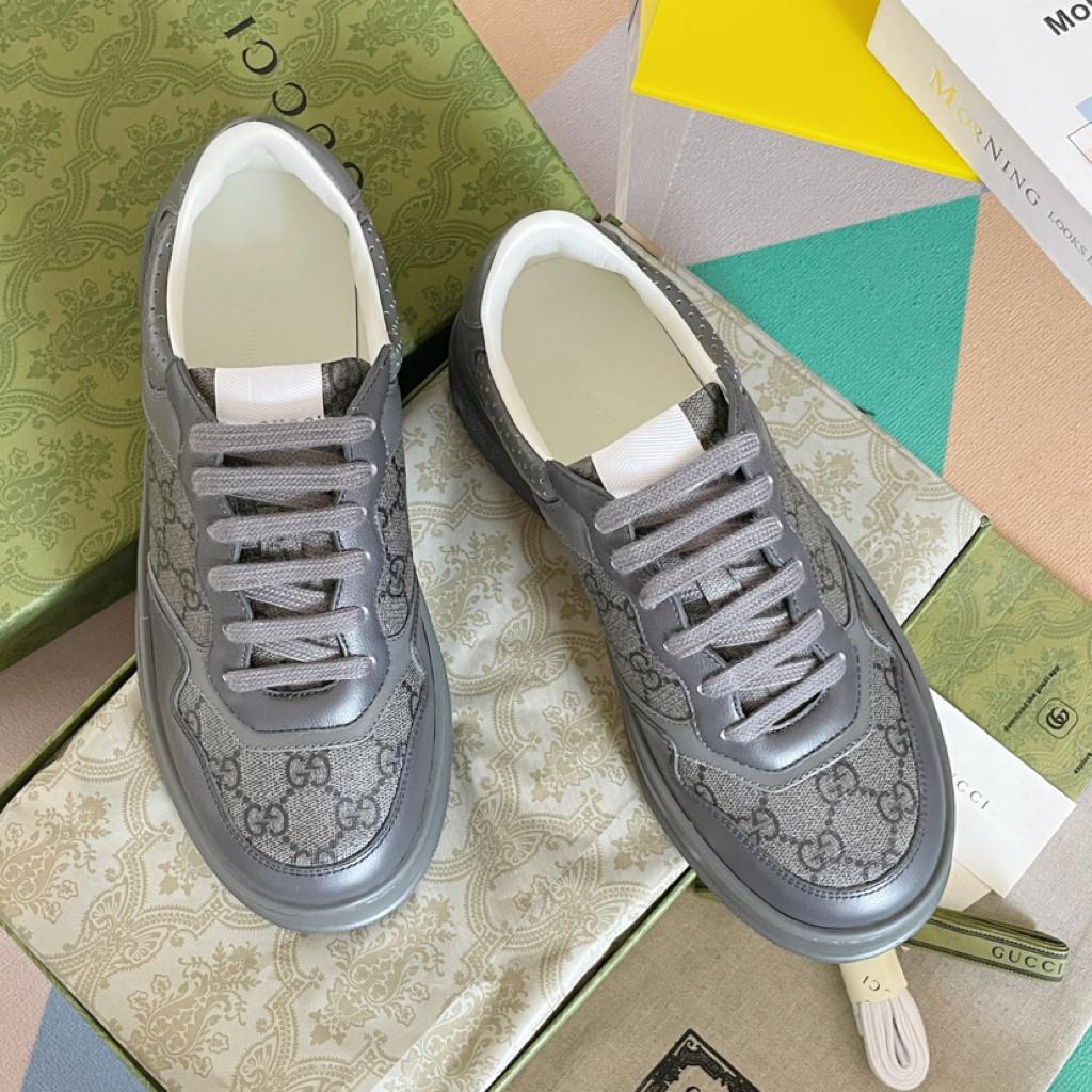 Gucci LACE-UP SNEAKER grey leather - vstockx