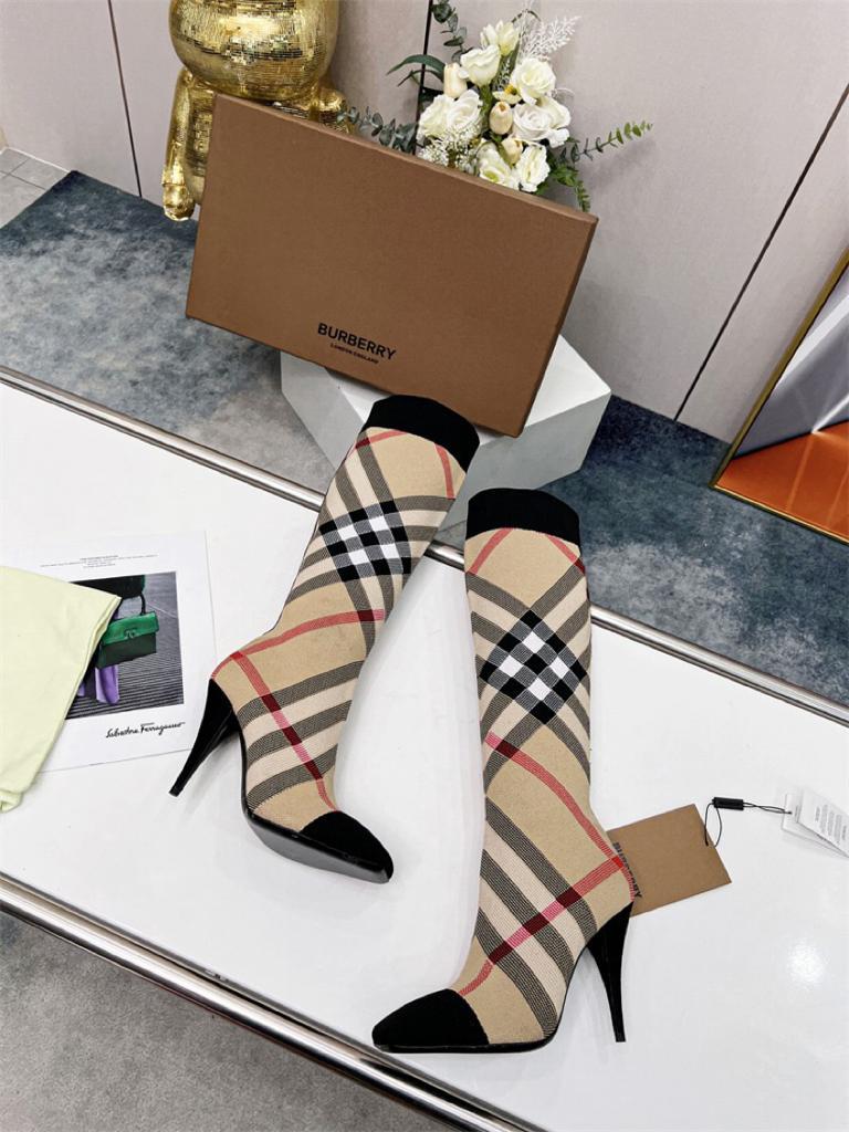 Burberry Knitted Check Sock Boots Heel height: 10.5cm/4.1in - vstockx
