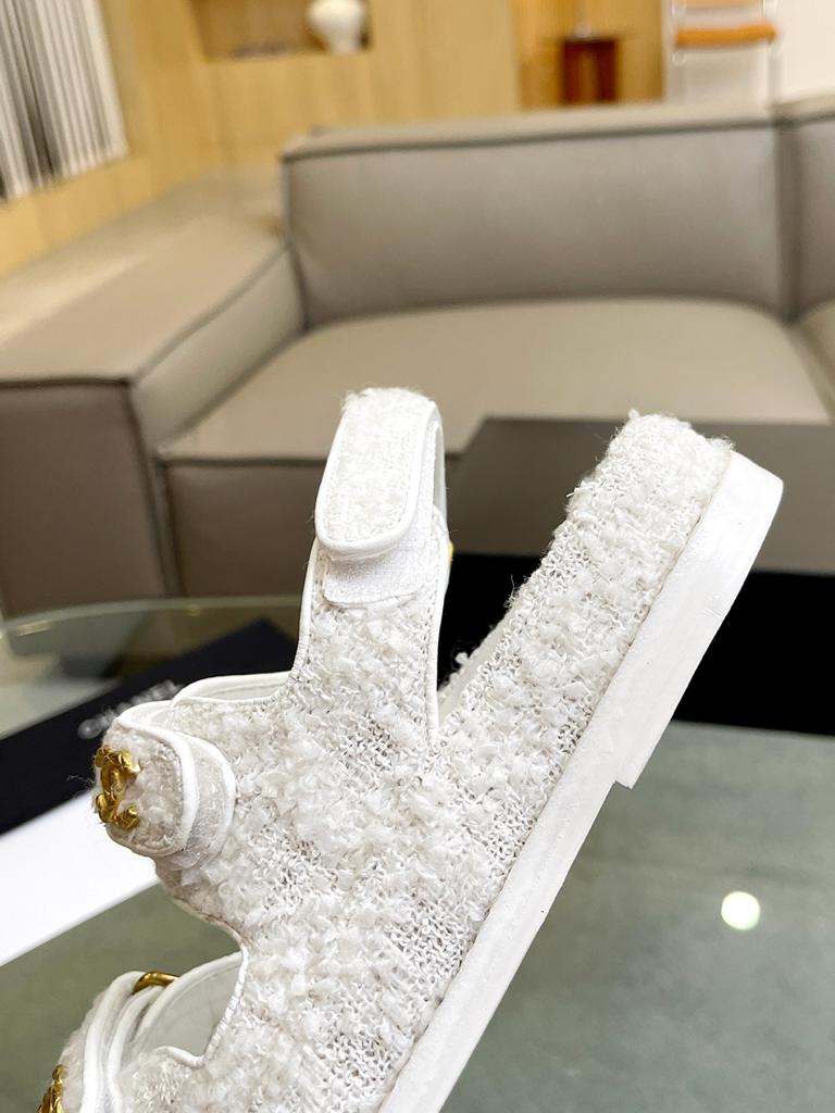 Chanel Tweed Sandal White Cotton - vstockx