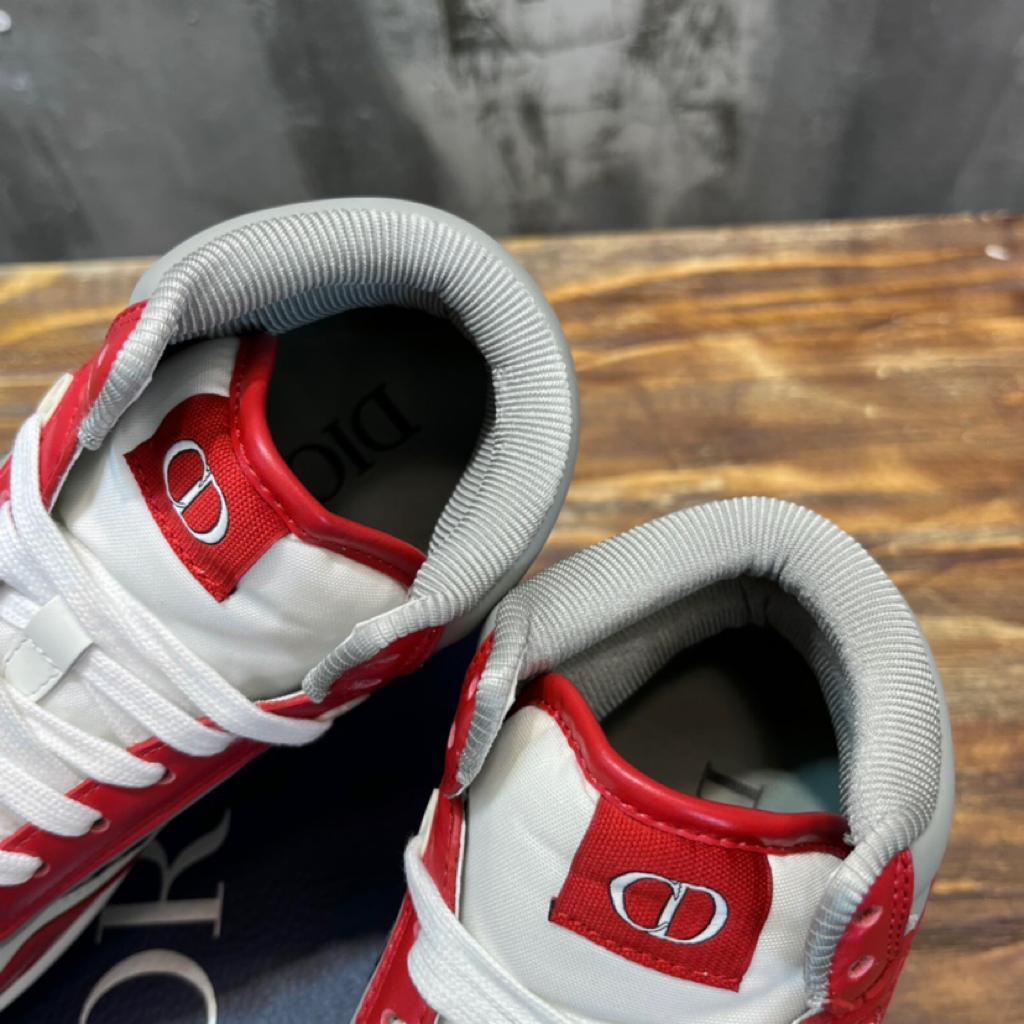 Dior B27 High Red Gray and White Smooth Calfskin with Beige and Black Dior Oblique Jacquard - vstockx