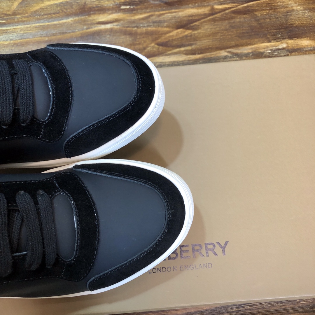 Burberry Leather Suede and House Check Sneakers Black Archive Beige White - vstockx