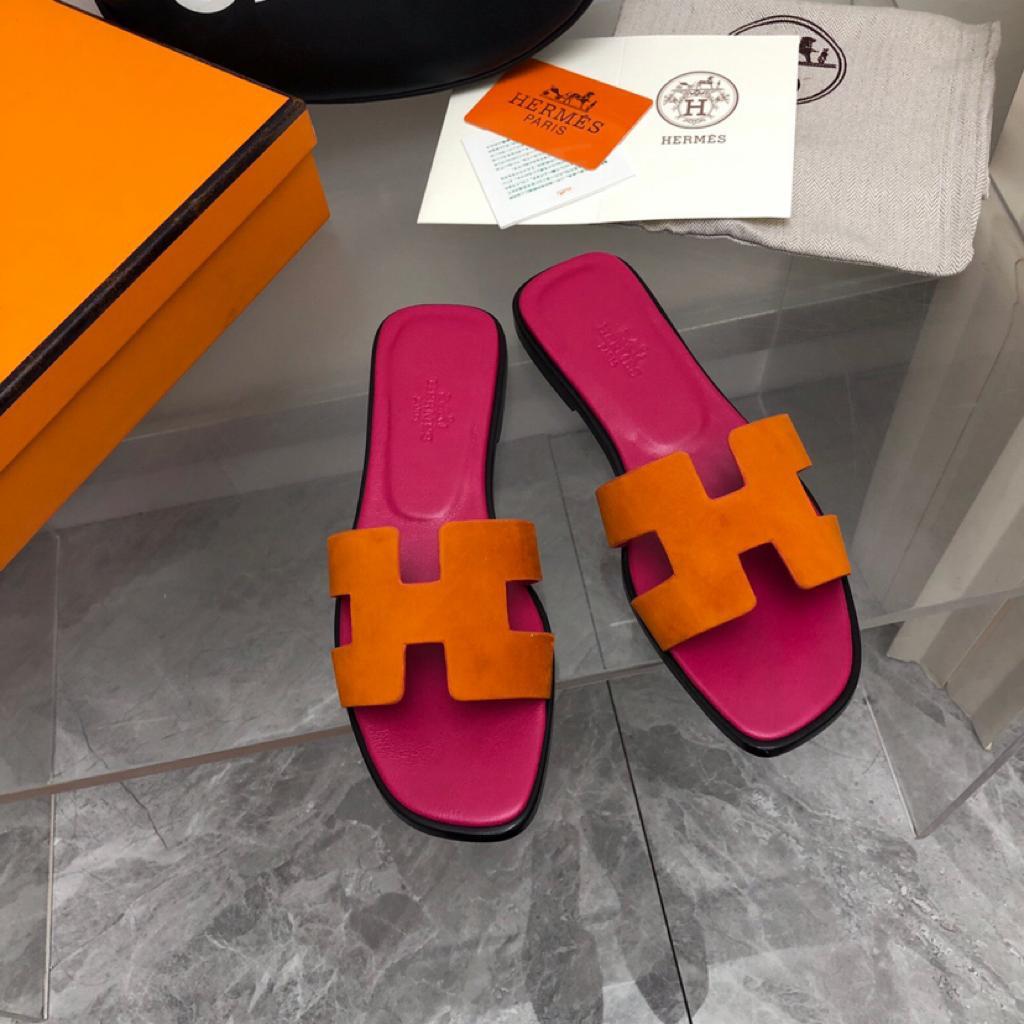 Hermes Oran Sandal Orange Synthetique Suede Goatskin - vstockx