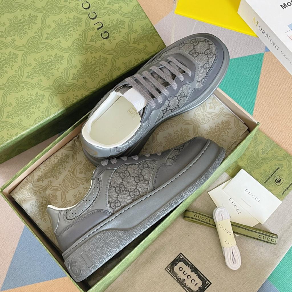 Gucci LACE-UP SNEAKER grey leather - vstockx
