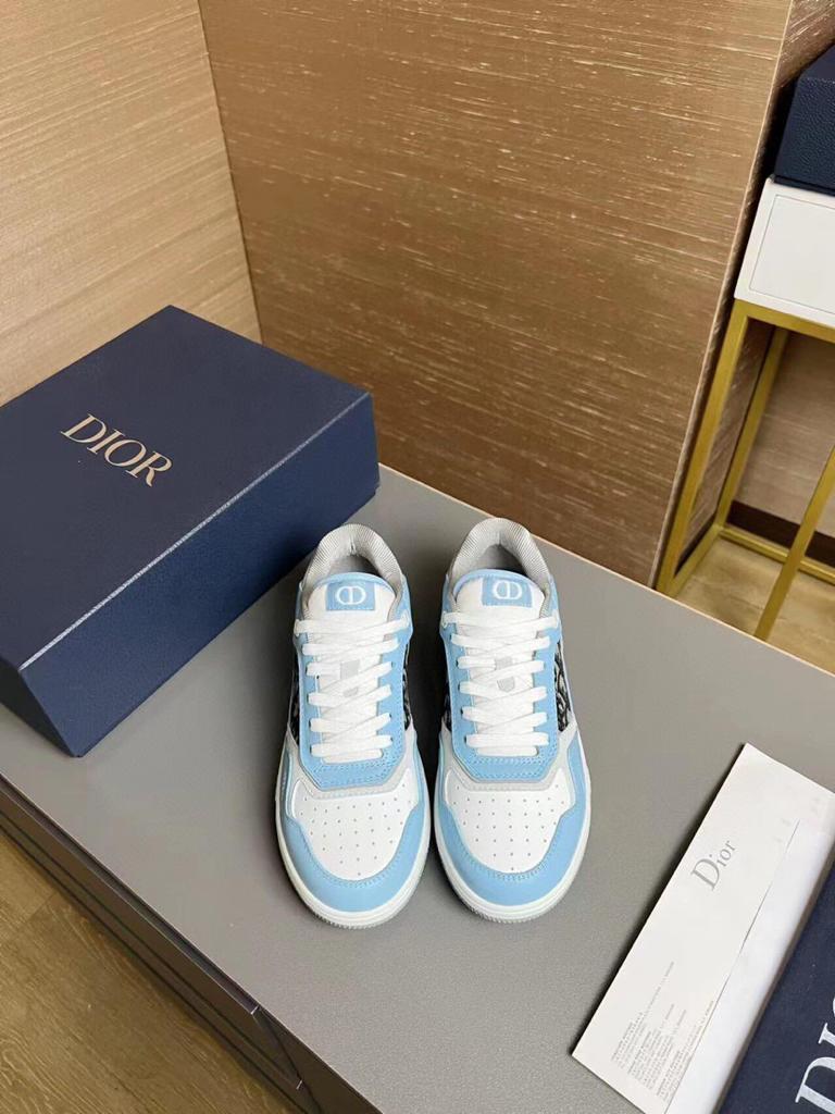 Dior B27 Low Light Blue White and Dior Gray Smooth Calfskin with Beige and Black Dior Oblique Jacquard - vstockx