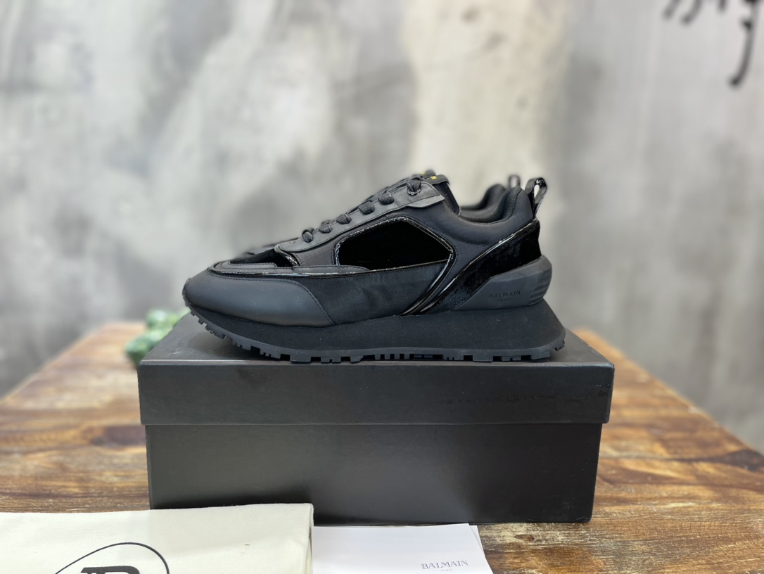 Balmain Velvet nylon and mesh low-top Racer sneaker 20 - vstockx