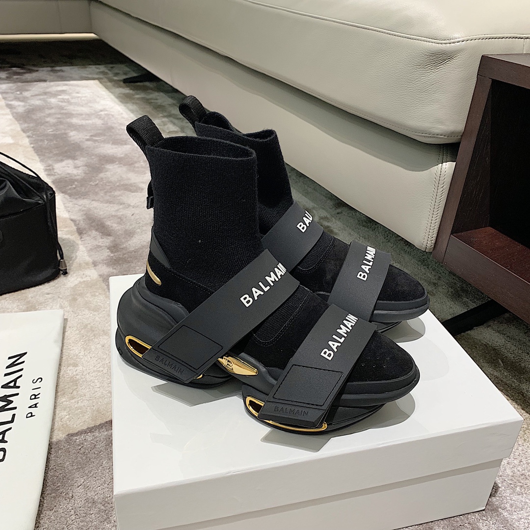 Balmain B-Bold High-Top Black Gold - vstockx