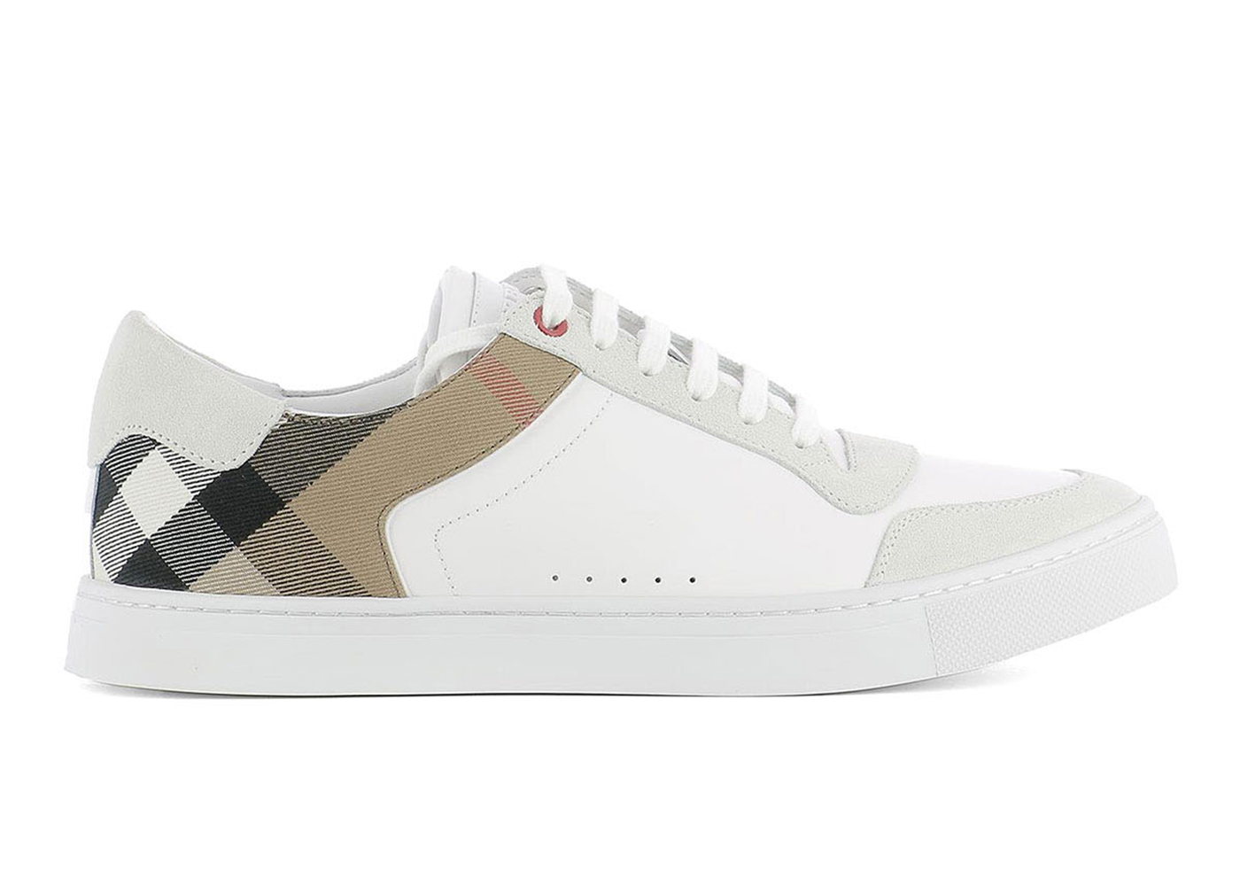 Burberry Leather Suede and House Check Sneakers Optic White - vstockx