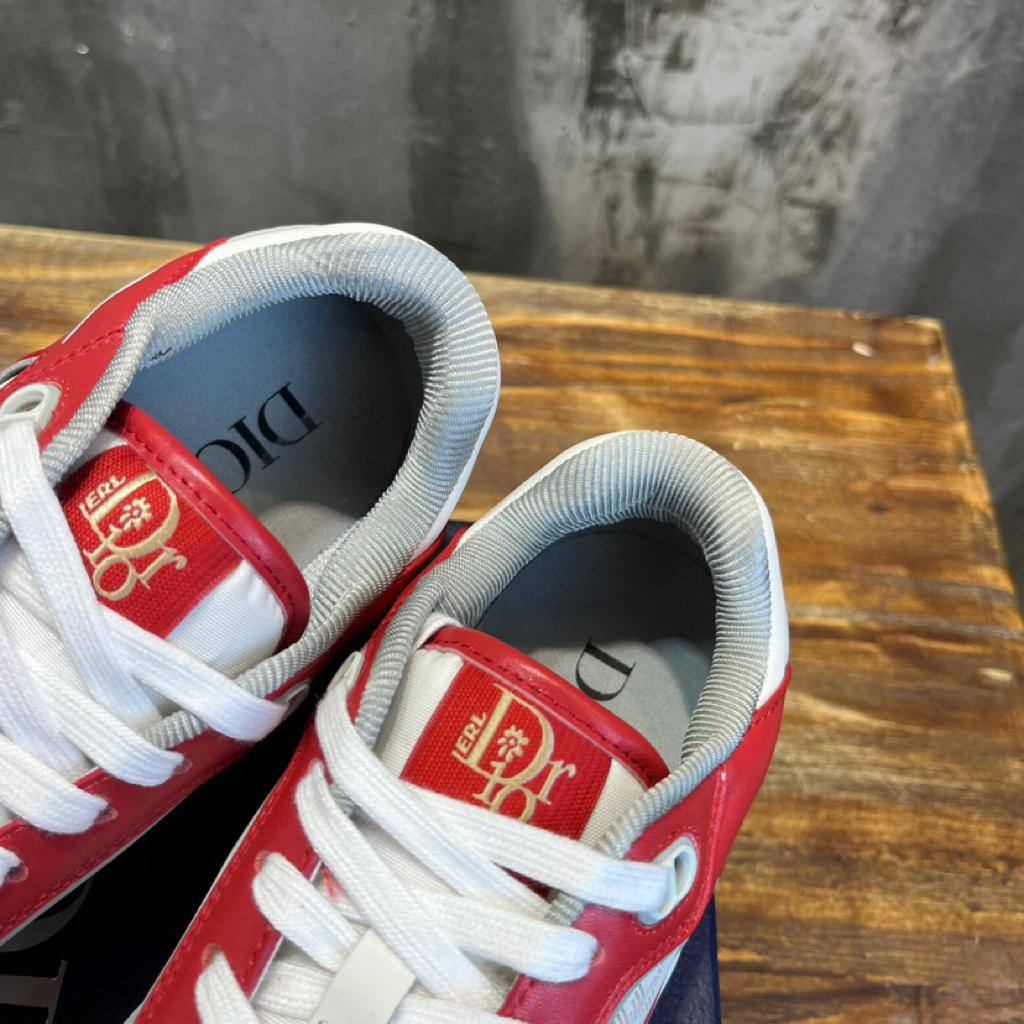 Dior B27 Low ERL Red and White Smooth Calfskin and White Dior Oblique Galaxy Leather with Rabbit Motif - vstockx