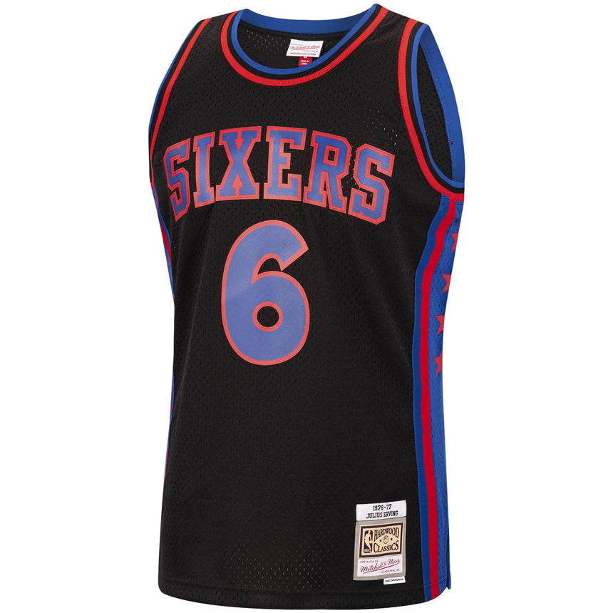Men's Mitchell & Ness Julius Erving Black Philadelphia 76ers 1976-77 Hardwood Classics Reload Swingman Jersey - vstockx