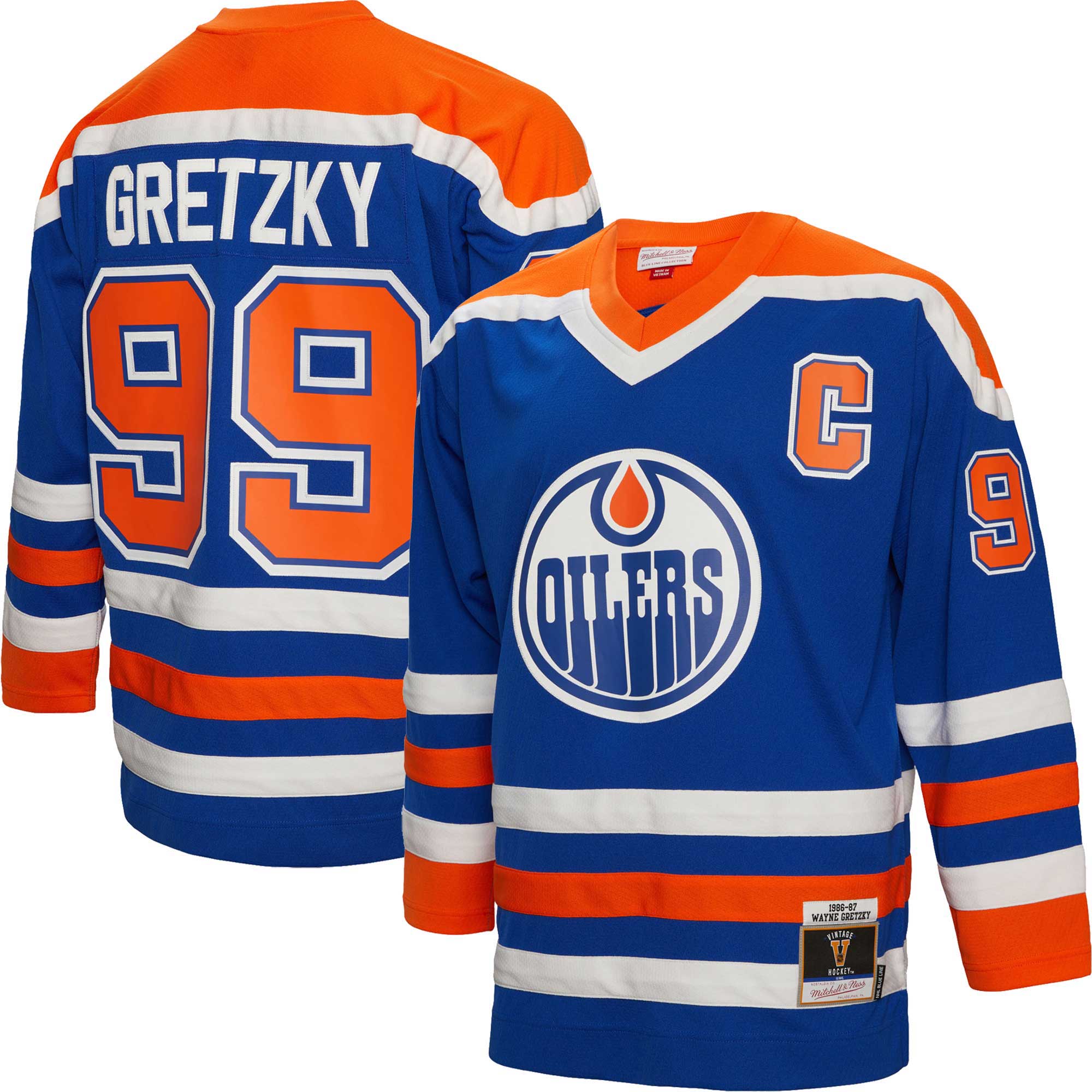 Wayne Gretzky Edmonton Oilers Mitchell & Ness Big & Tall 1986 Captain Patch Blue Line Player Jersey - Royal - vstockx