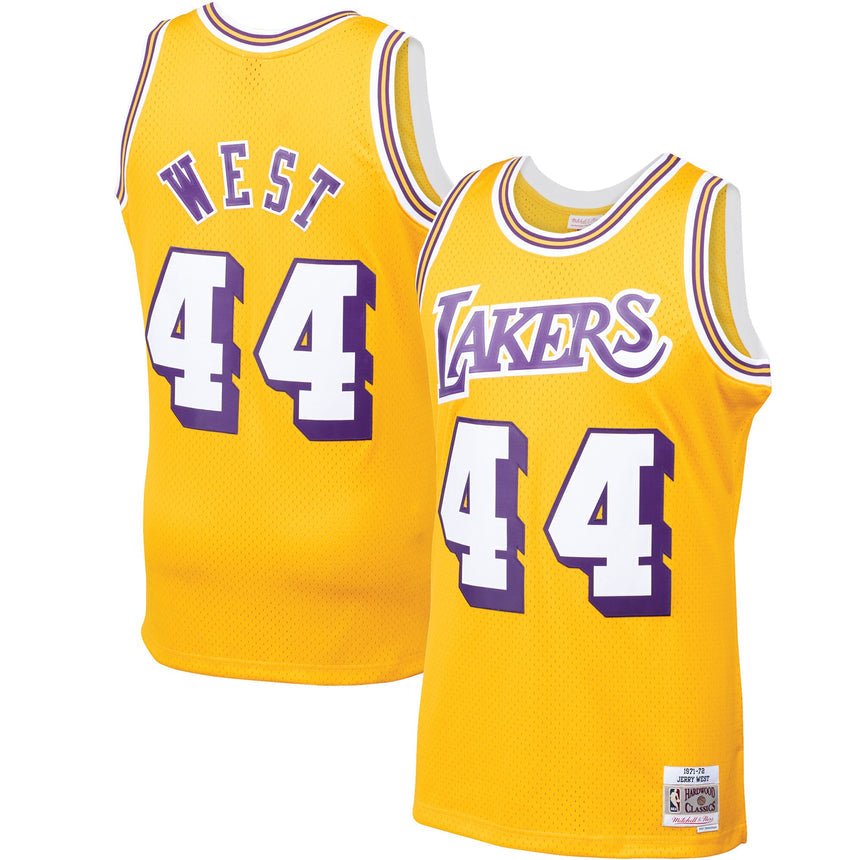 Mens Jerry West Los Angeles Lakers Mitchell & Ness Gold 1971-72 Hardwood Classics Swingman Jersey - vstockx