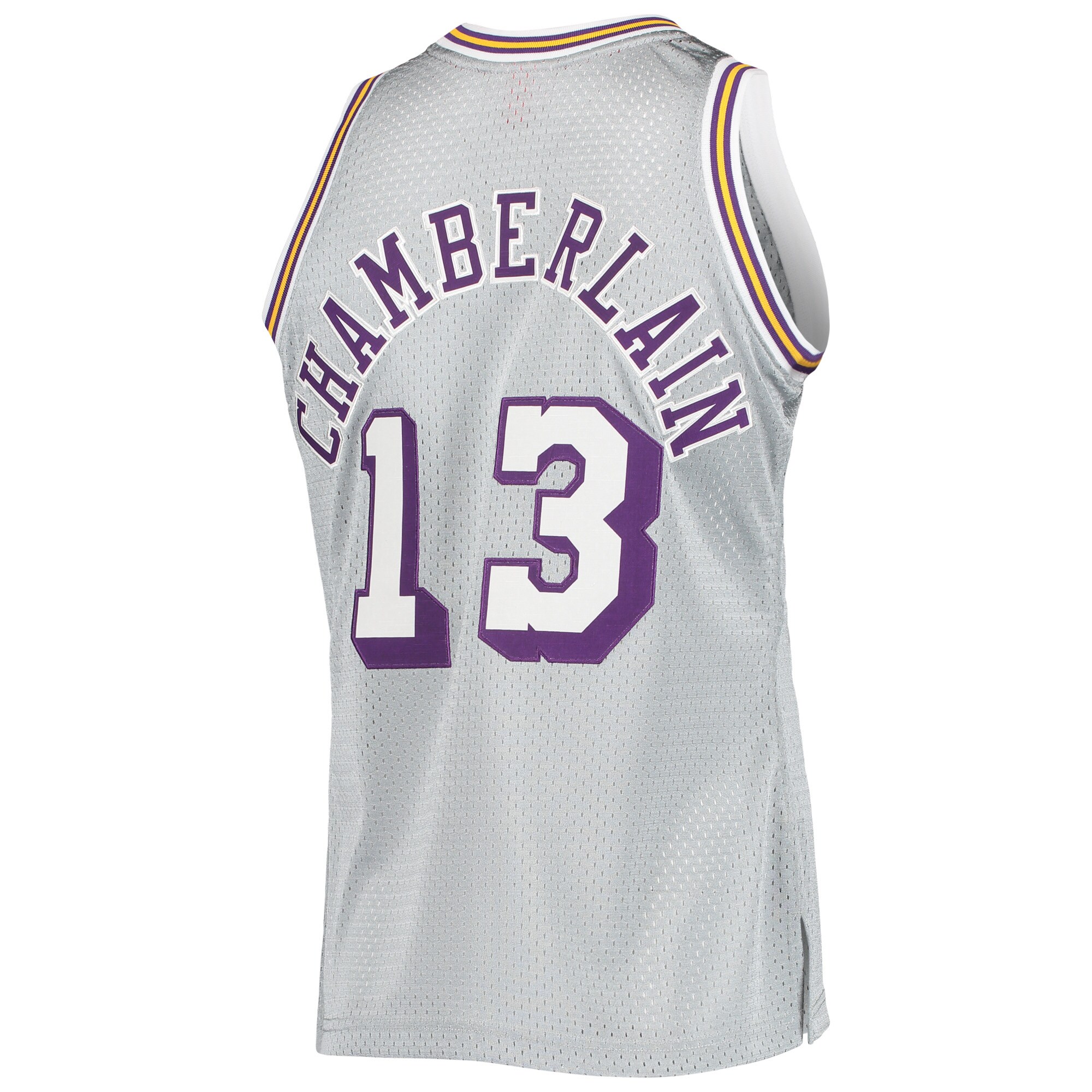 Wilt Chamberlain Los Angeles Lakers Mitchell & Ness 75th Anniversary 1971/72 Hardwood Classics Swingman Jersey - Silver - vstockx