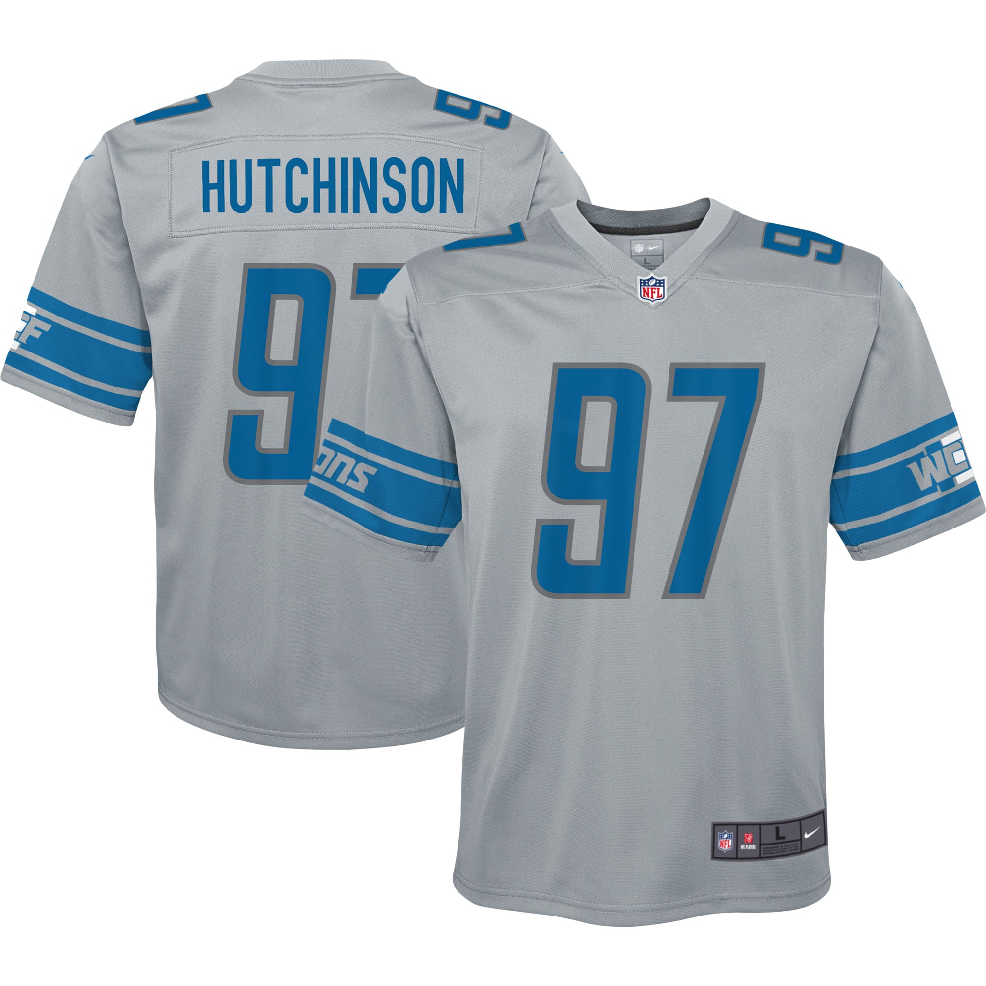 Aidan Hutchinson Detroit Lions Nike Youth Inverted Game Jersey - Silver - vstockx