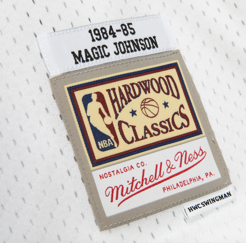 Men's Magic Johnson Los Angeles Lakers Mitchell & Ness 1984-85 Hardwood Classics Reload 2.0 Swingman Jersey - White - vstockx