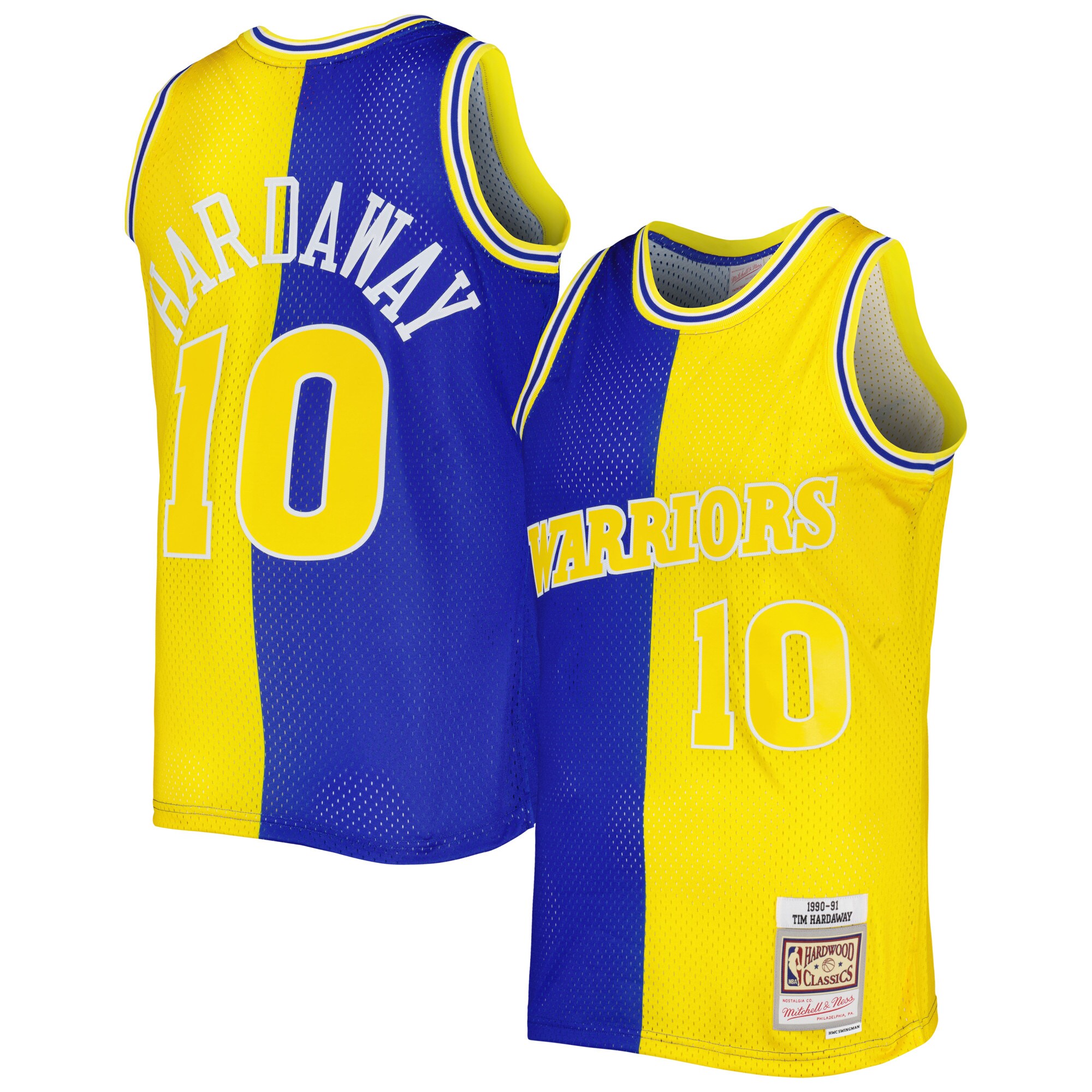 Tim Hardaway Golden State Warriors Mitchell & Ness Hardwood Classics 1990/91 Split Swingman Jersey - Royal/Gold - vstockx