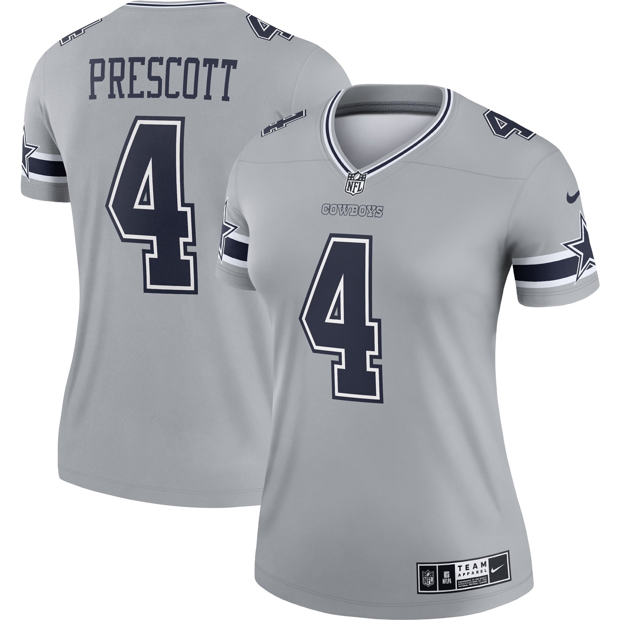 Women's Nike Dak Prescott Gray Dallas Cowboys Inverted Legend Jersey - vstockx