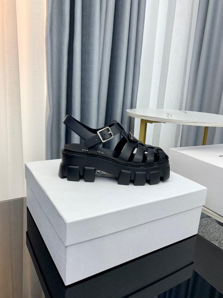 Prada Monolith Foam Rubber 55mm Sandals Black - vstockx