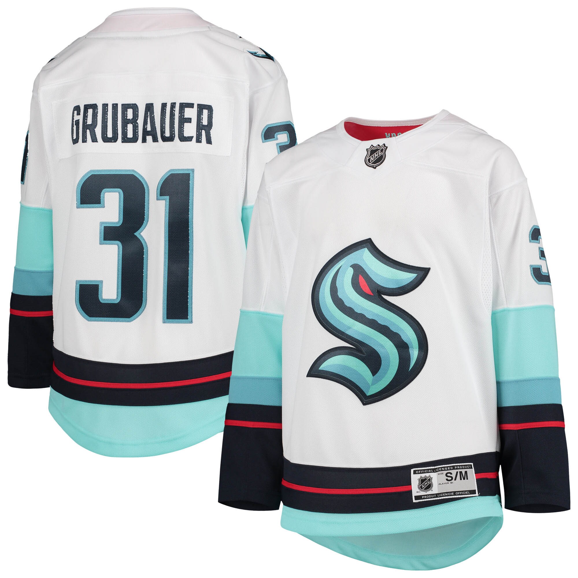 Philipp Grubauer Seattle Kraken Youth Away Premier Player Jersey - White - vstockx