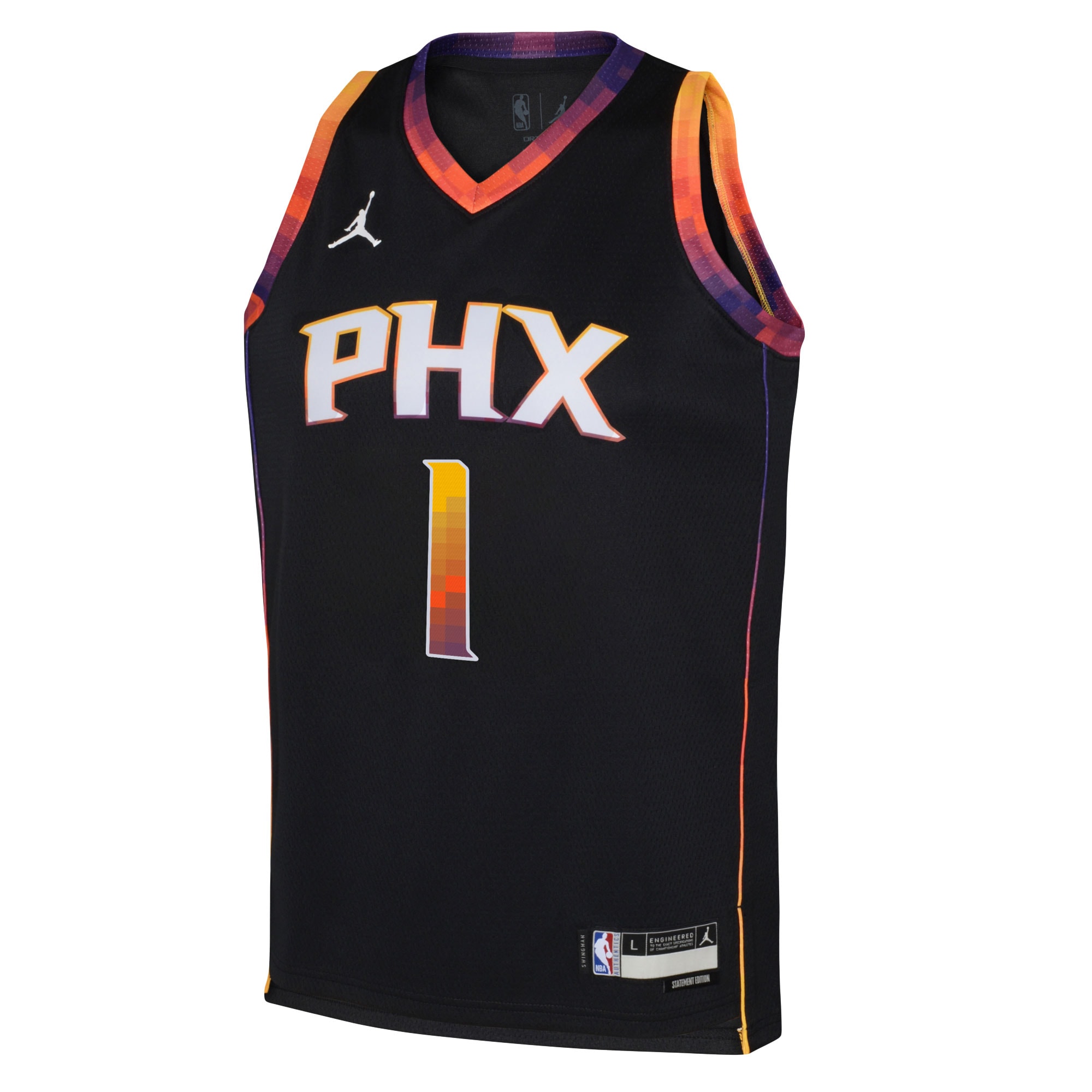 Devin Booker Phoenix Suns Jordans Brand Youth Swingman Jersey - Statement Edition - Black - vstockx