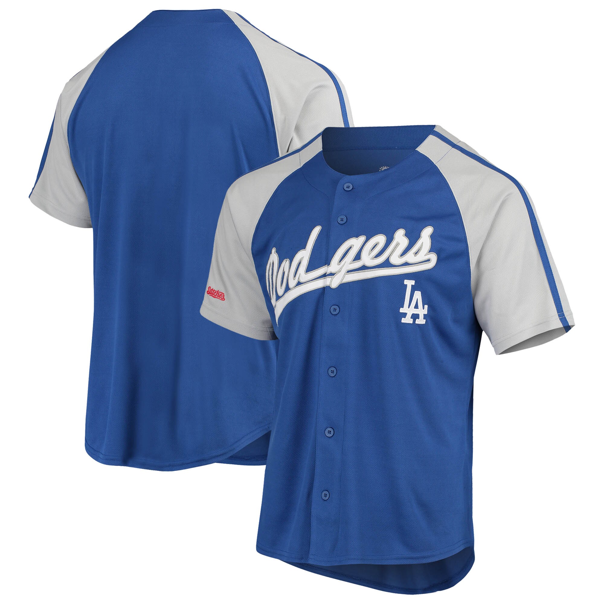 Los Angeles Dodgers Stitches Button-Down Raglan Replica Jersey - Royal - vstockx