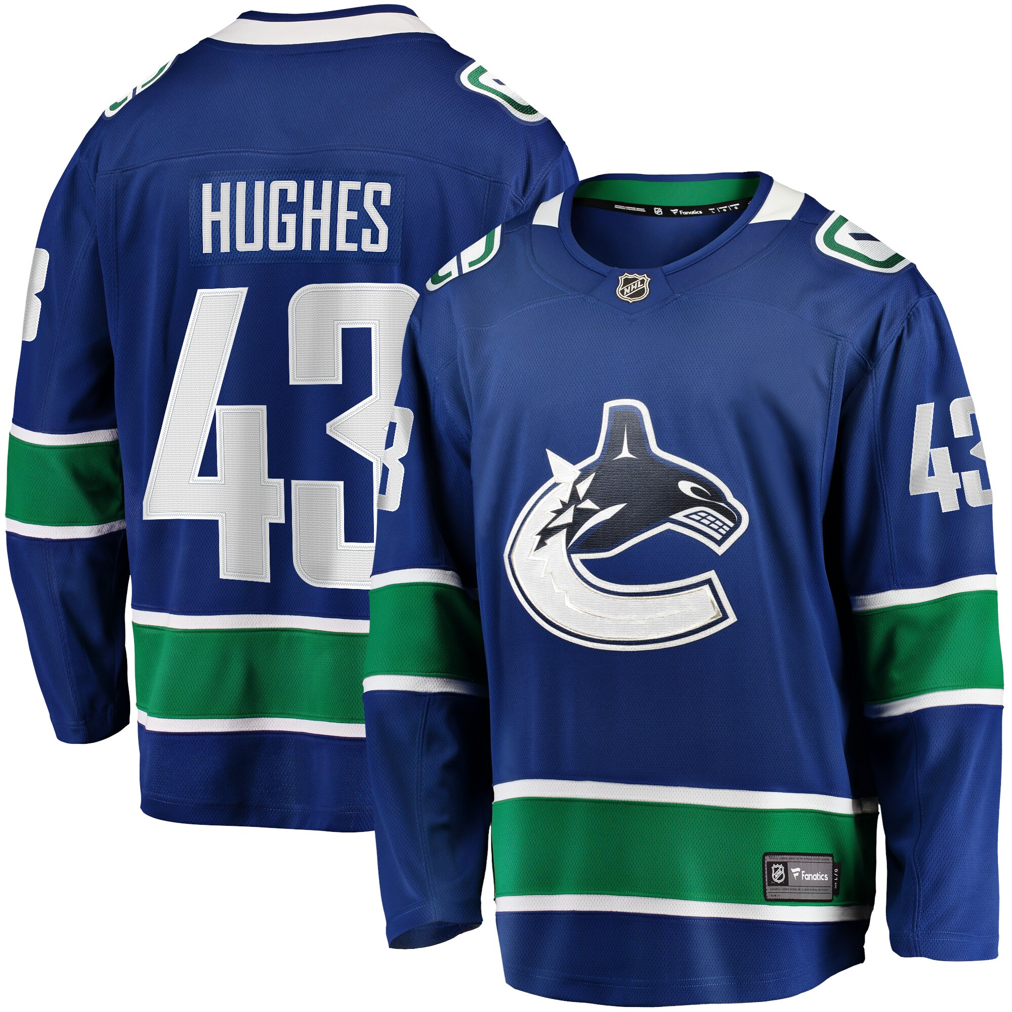 Quinn Hughes Vancouver Canucks Fanatics Branded Home Premier Breakaway Player Jersey - Blue - vstockx
