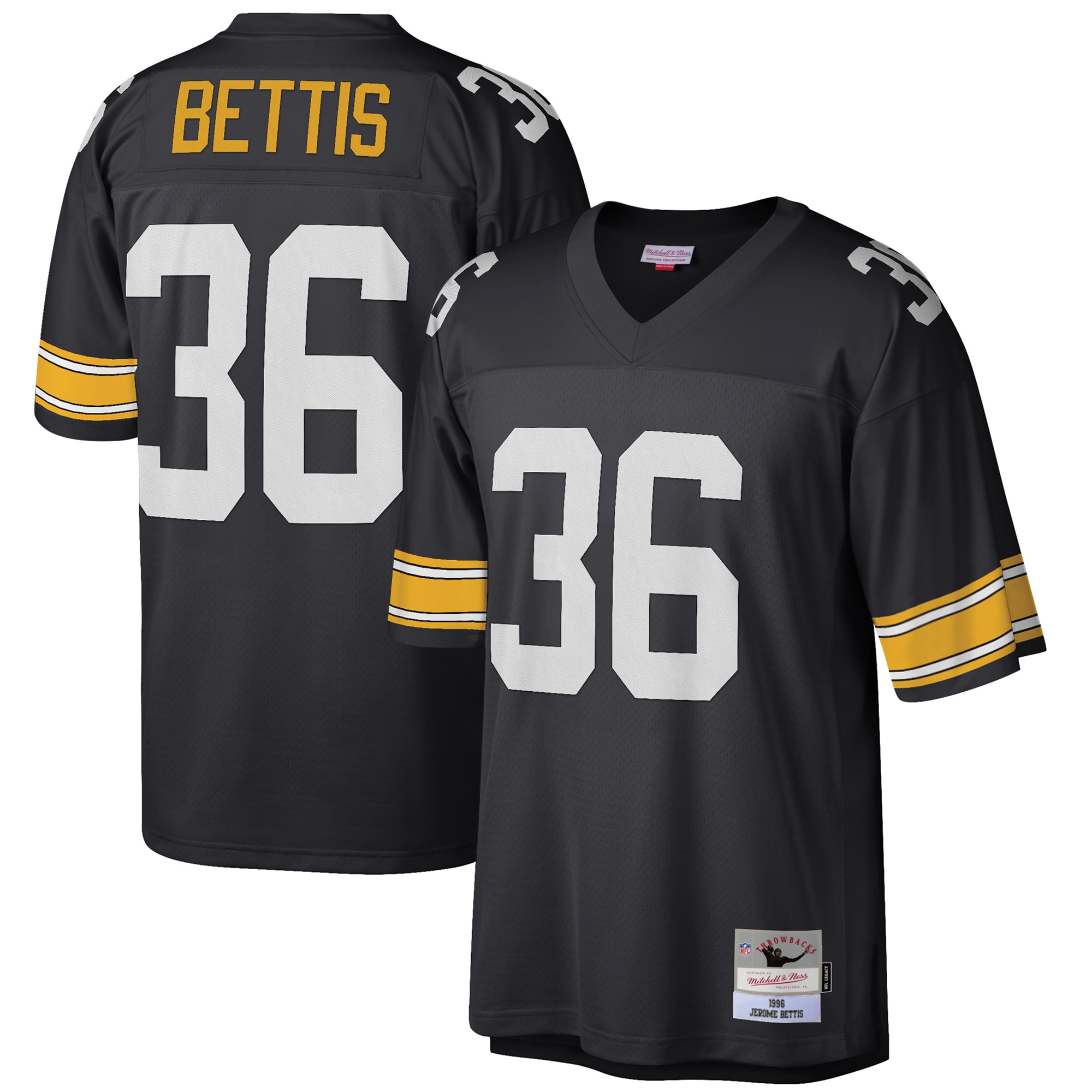 Jerome Bettis Pittsburgh Steelers Mitchell & Ness Big & Tall 1996 Retired Player Replica Jersey - Black - vstockx
