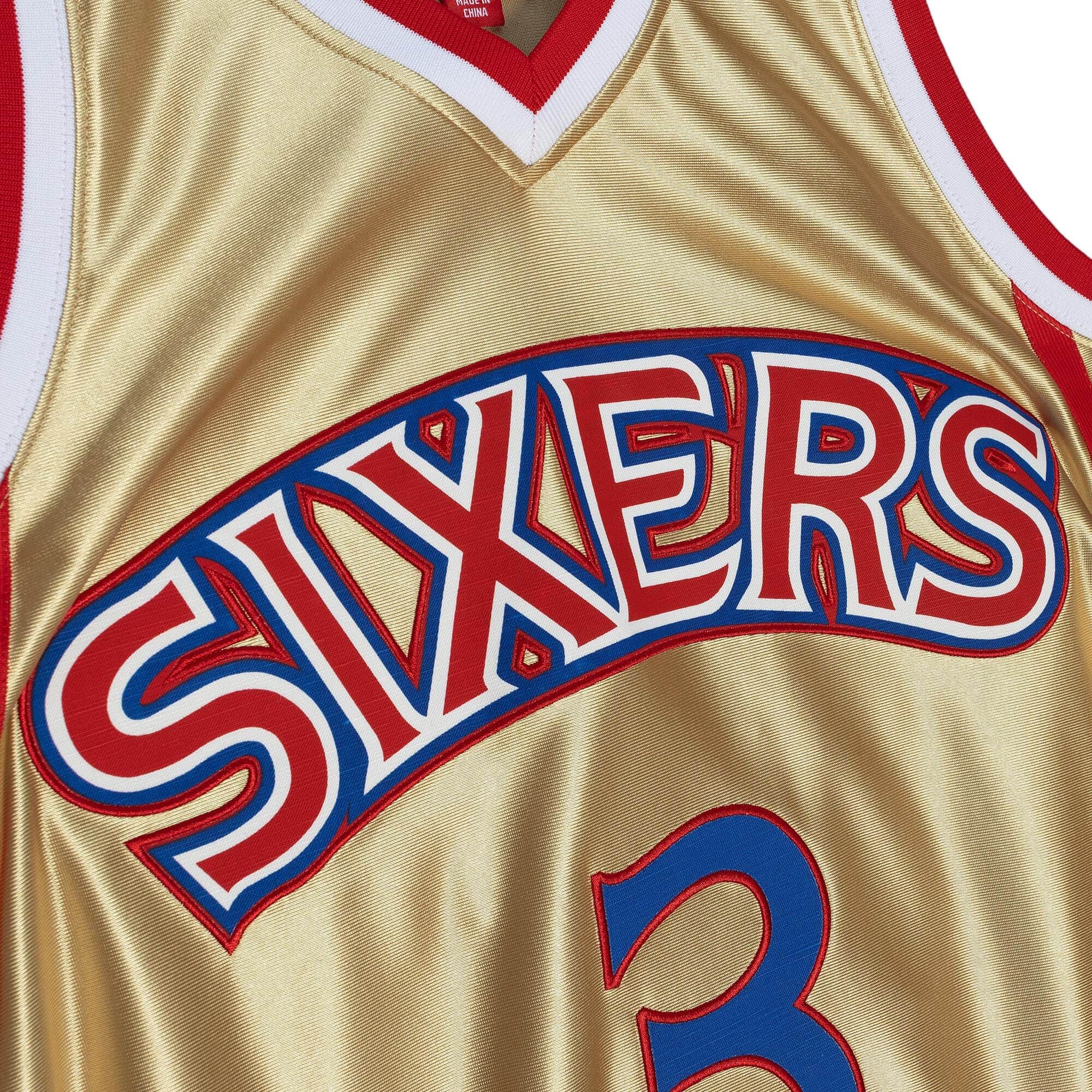 75th Anniversary Gold Swingman Allen Iverson Philadelphia 76ers 1996-97 Jersey - vstockx