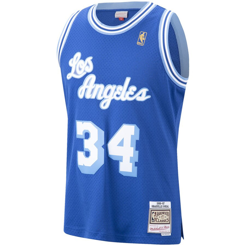 Men's Los Angeles Lakers Shaquille O'Neal Mitchell & Ness NBA Mens Hardwood Classic 1996-97 Swingman Blue Jersey - vstockx