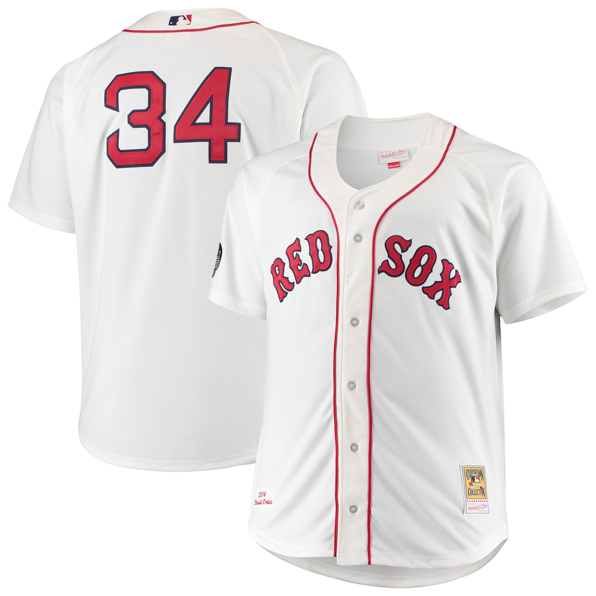 David Ortiz Boston Red Sox Mitchell & Ness Big & Tall Home Authentic Player Jersey - White - vstockx