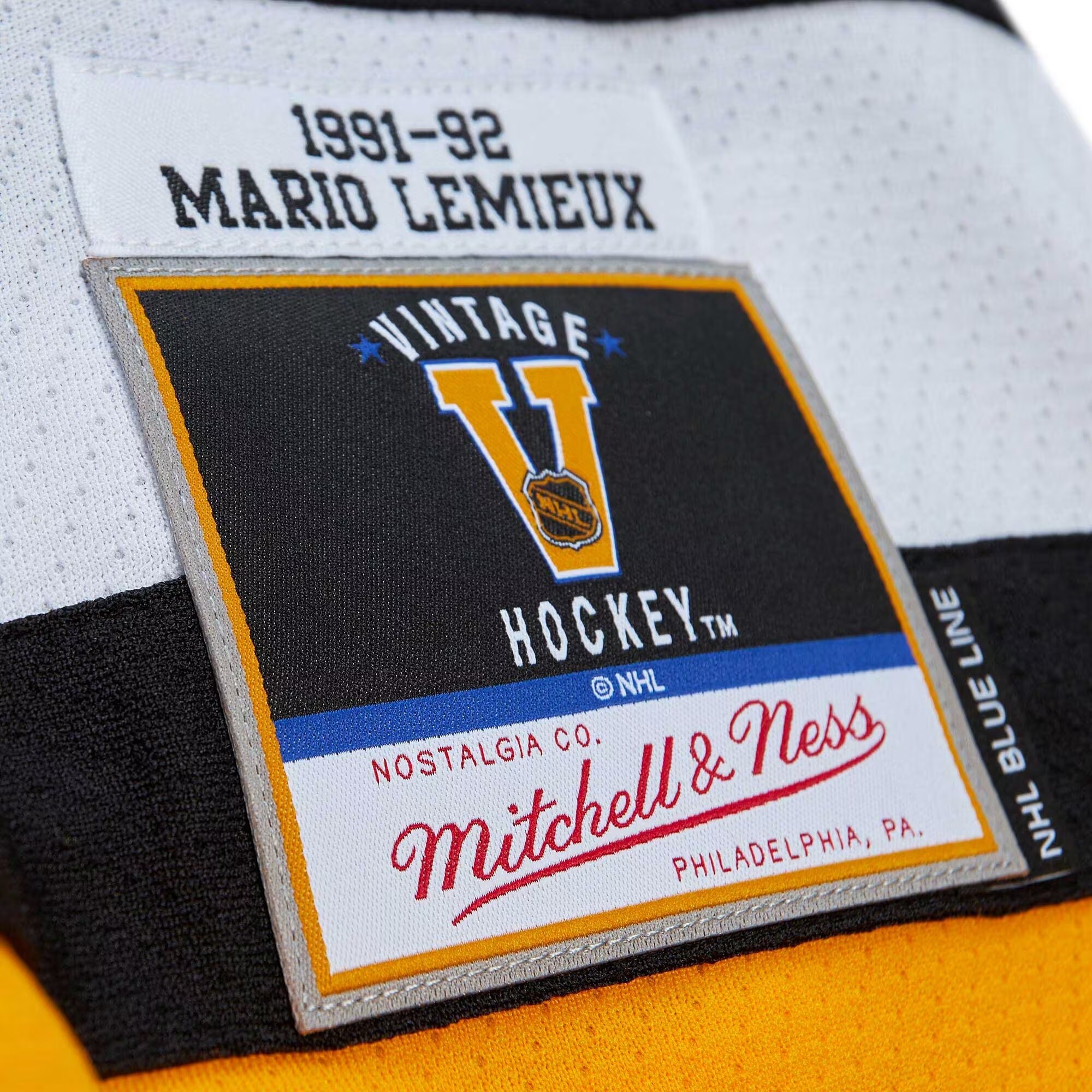 Mario Lemieux Pittsburgh Penguins Mitchell & Ness 1991/92 Captain Patch Blue Line Player Jersey - Black - vstockx
