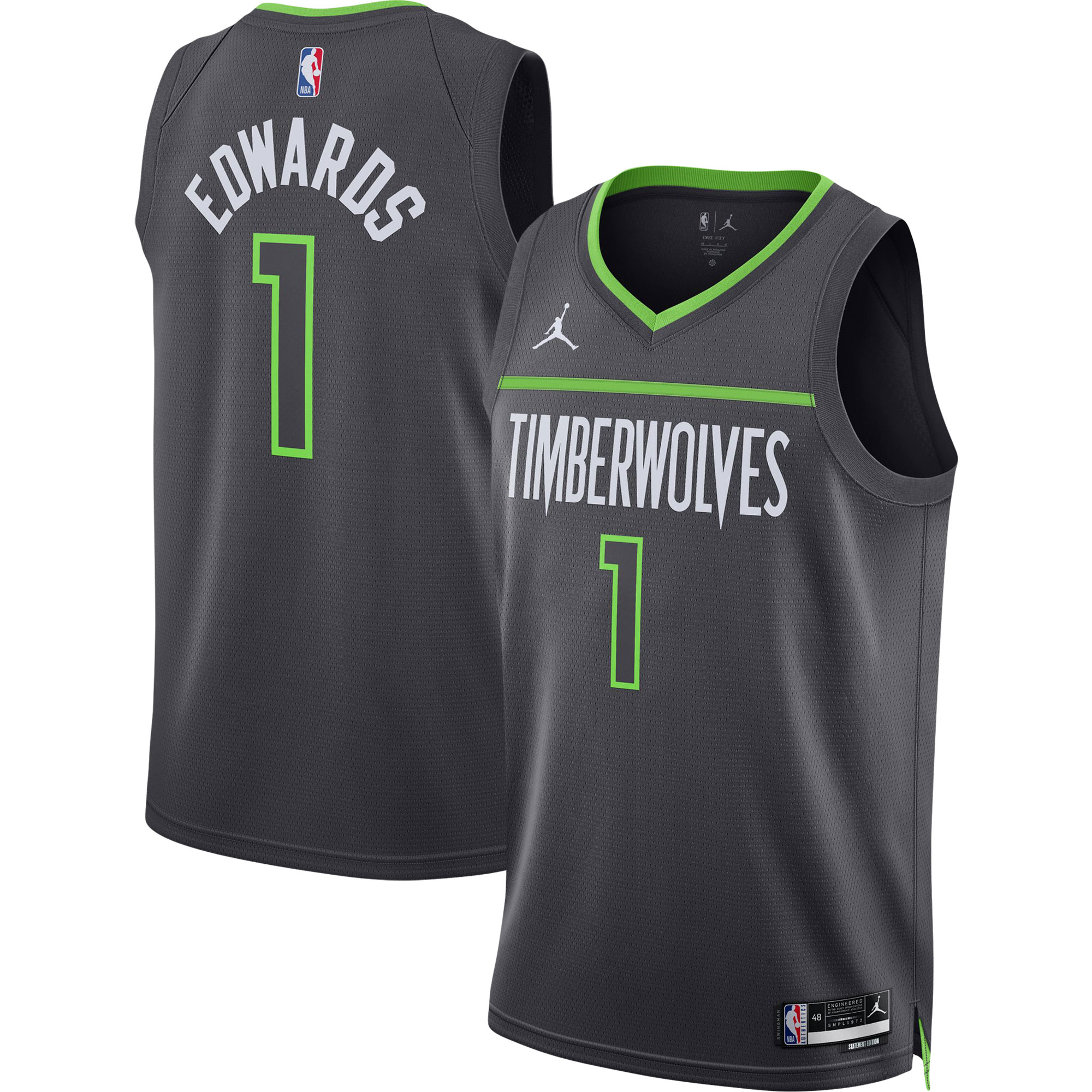 Anthony Edwards Minnesota Timberwolves Jordans Brand Unisex Swingman Jersey - Statement Edition - Charcoal - vstockx