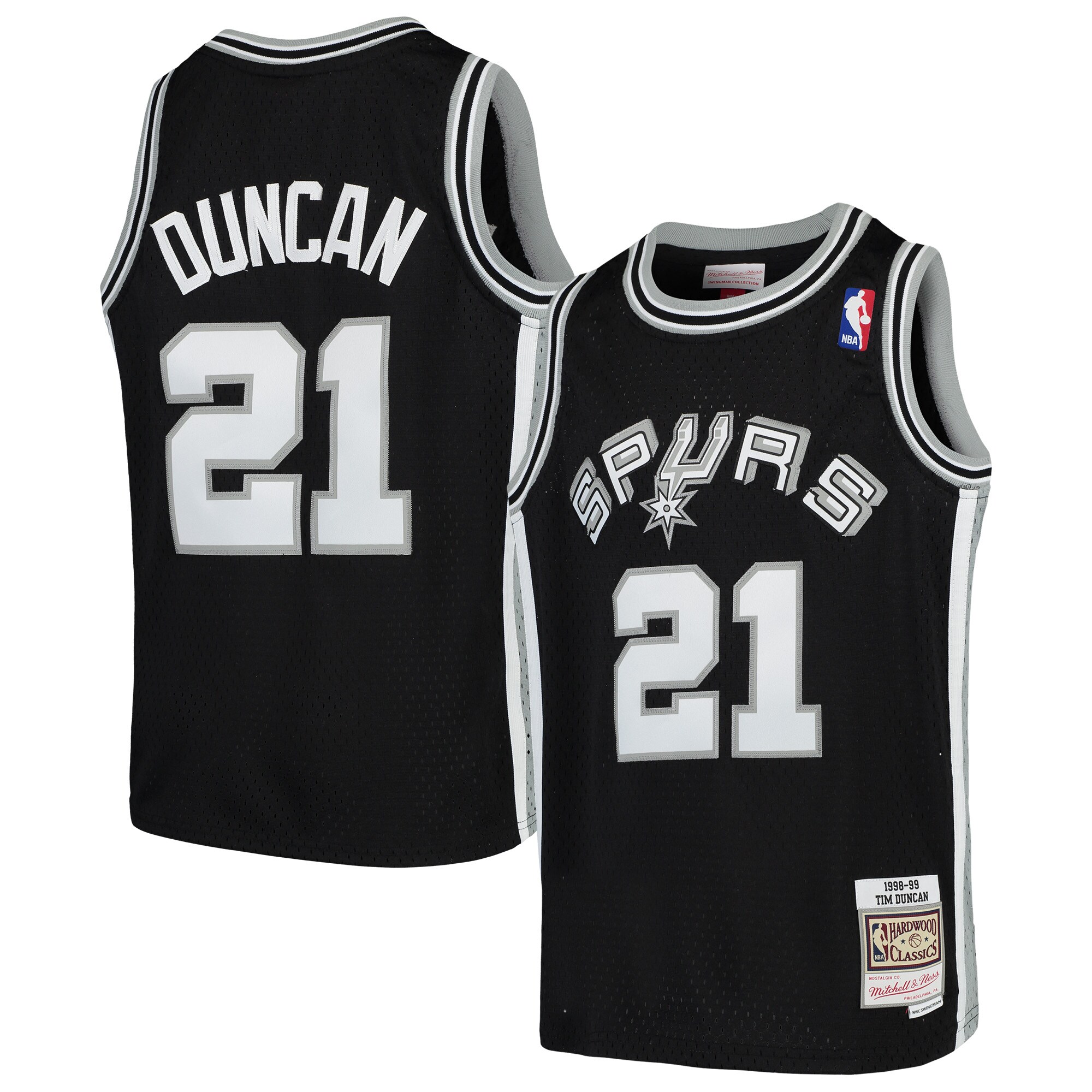 Tim Duncan San Antonio Spurs Mitchell & Ness Youth Swingman Throwback Jersey - Black - vstockx