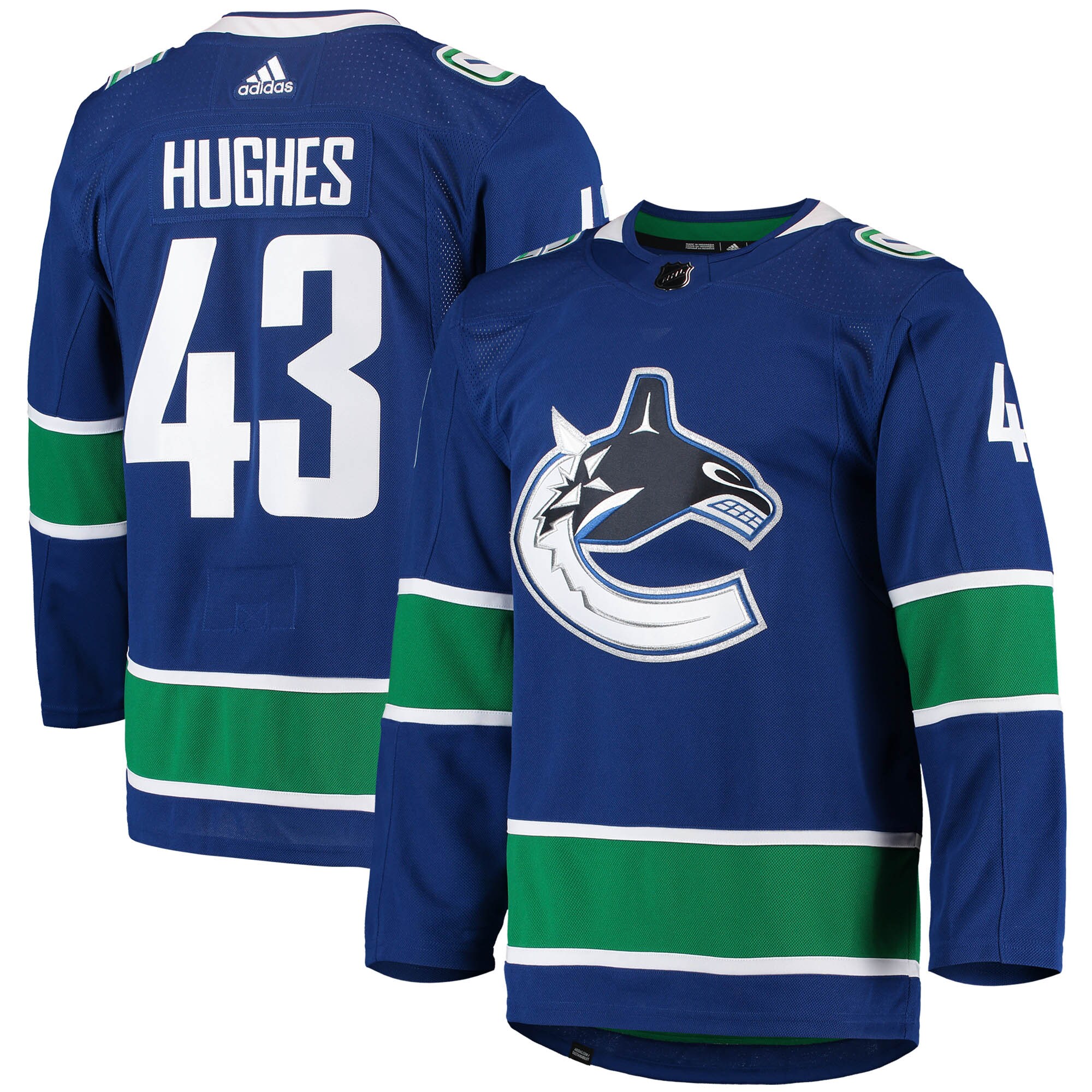 Quinn Hughes Vancouver Canucks adidas Home Primegreen Authentic Pro Player Jersey - Blue - vstockx