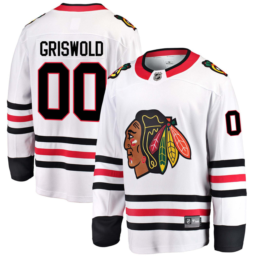 Men's Clark Griswold Chicago Blackhawks Fanatics Branded White Breakaway Away Jersey - vstockx