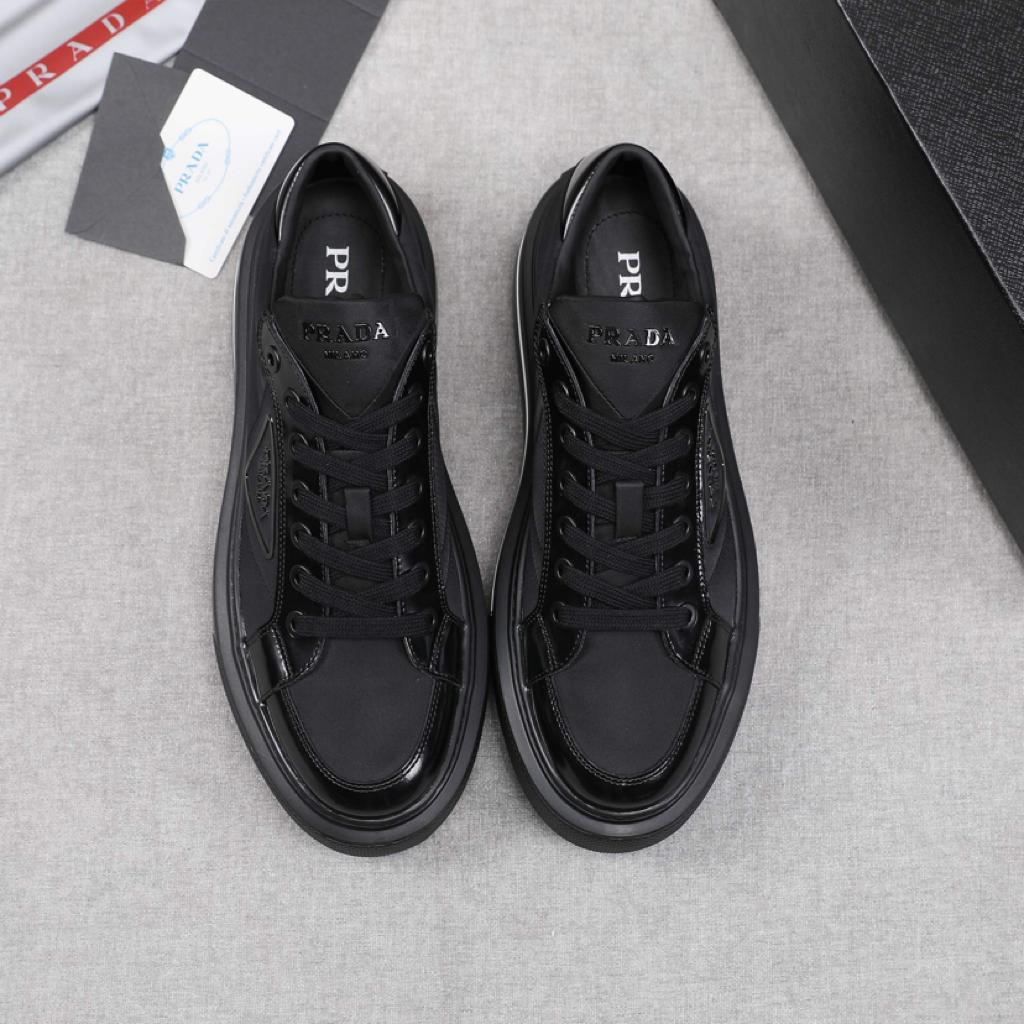 Prada Macro Re-Nylon and brushed leather sneakers Black - vstockx