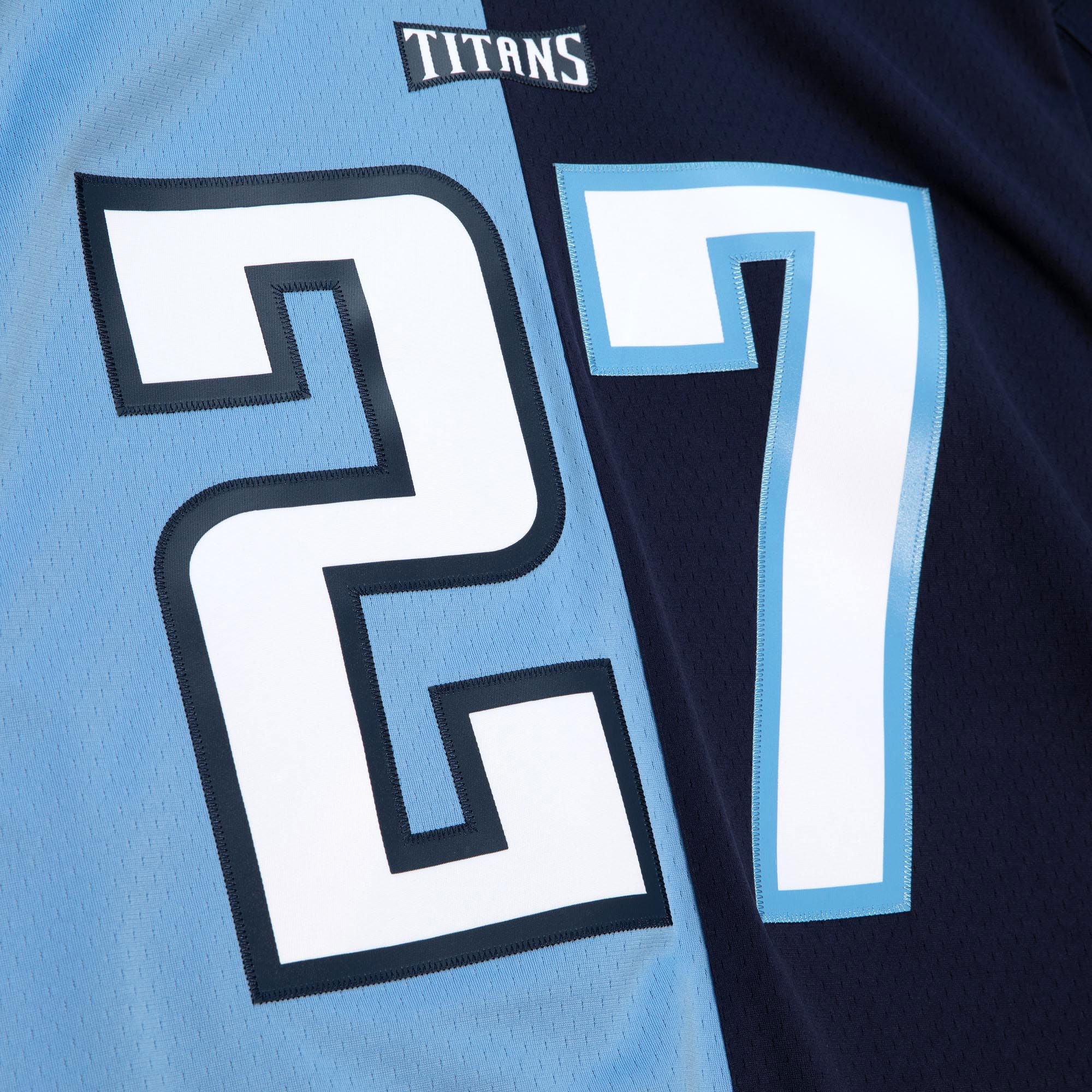 Eddie George Tennessee Titans Mitchell & Ness 1999 Split Legacy Replica Jersey - Navy/Light Blue - vstockx