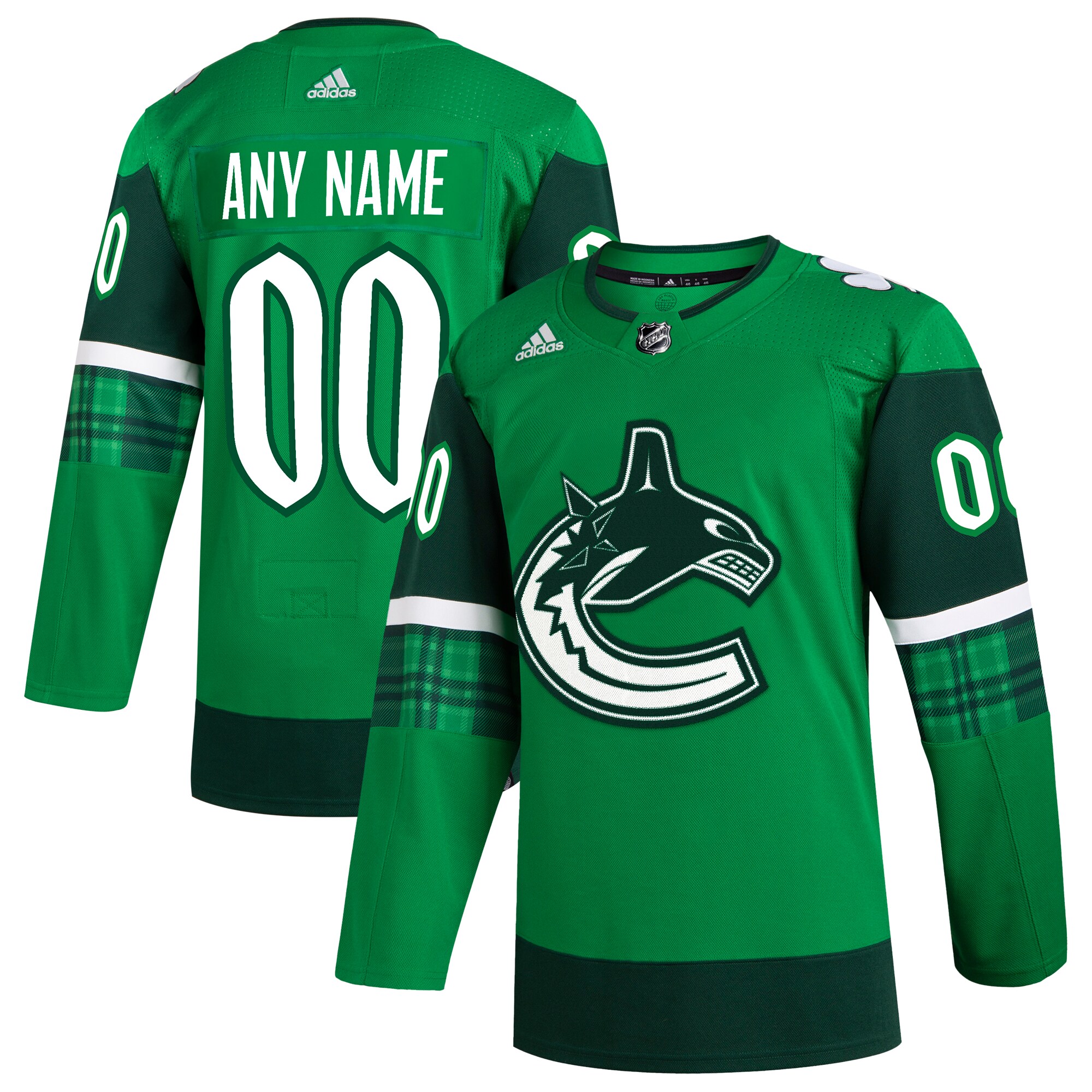 Vancouver Canucks adidas St. Patrick's Day Authentic Custom Jersey - Kelly Green - vstockx