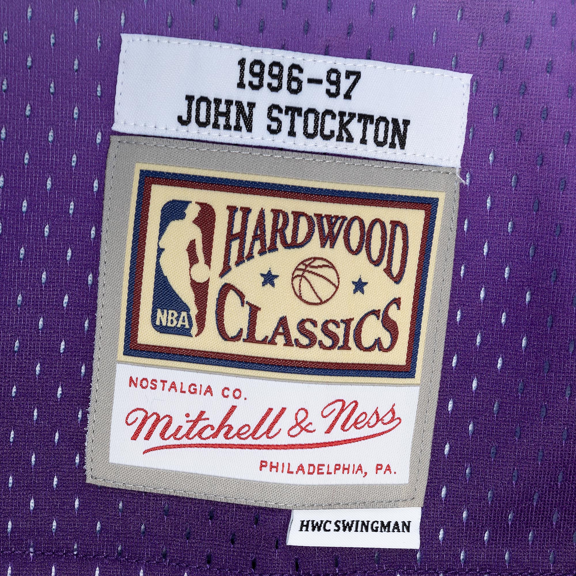 John Stockton Utah Jazz Mitchell & Ness Hardwood Classics 1996/97 Split Swingman Jersey - Purple/Turquoise - vstockx