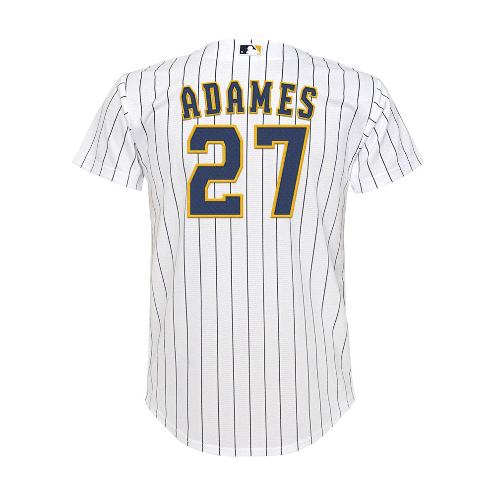 Youth Milwaukee Brewers Willy Adames Cool Base Replica Home Jersey - White - vstockx