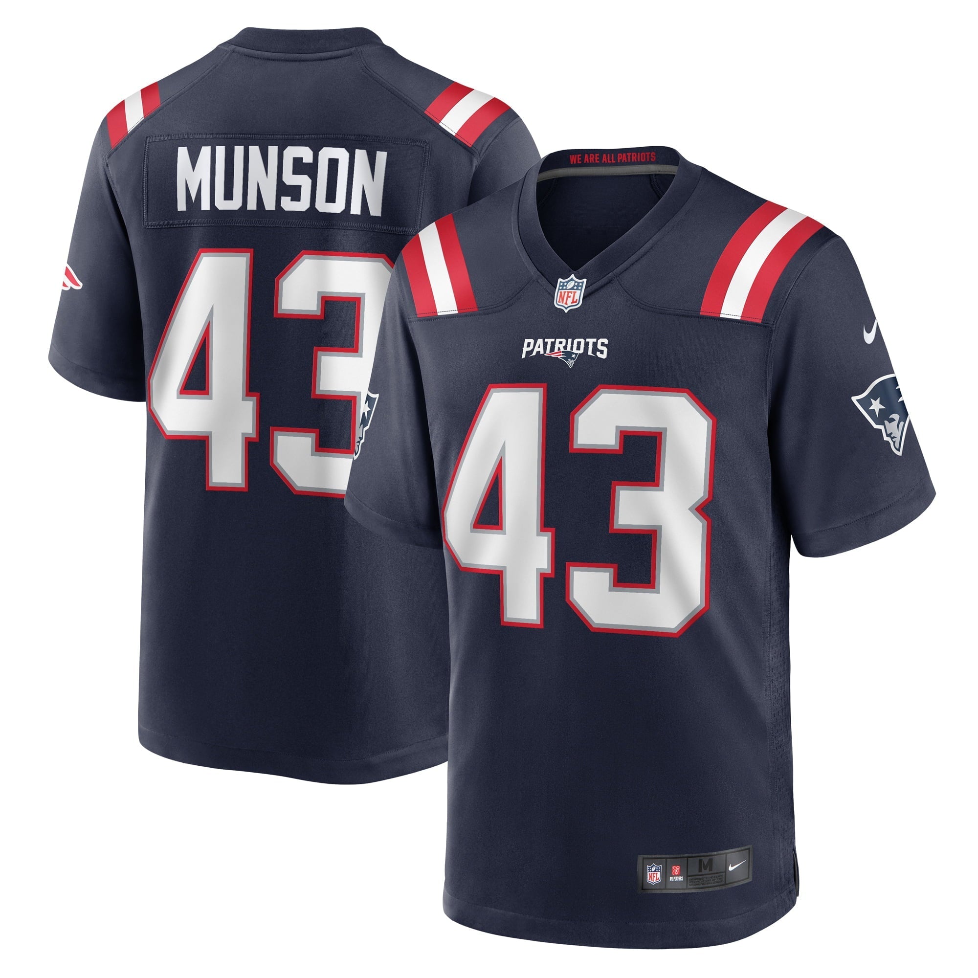 Men's Nike Calvin Munson Navy New England Patriots Home Game Player Jersey - vstockx