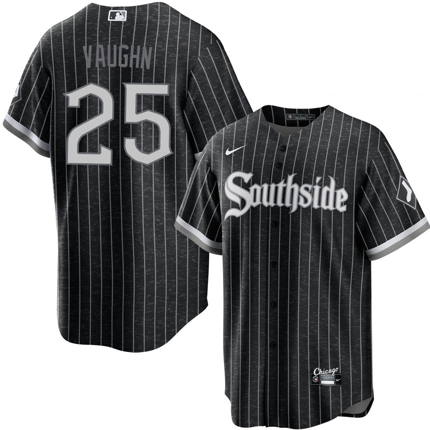 Men's Andrew Vaughn Chicago White Sox Black City Connect Premium Stitch Replica Jersey - vstockx
