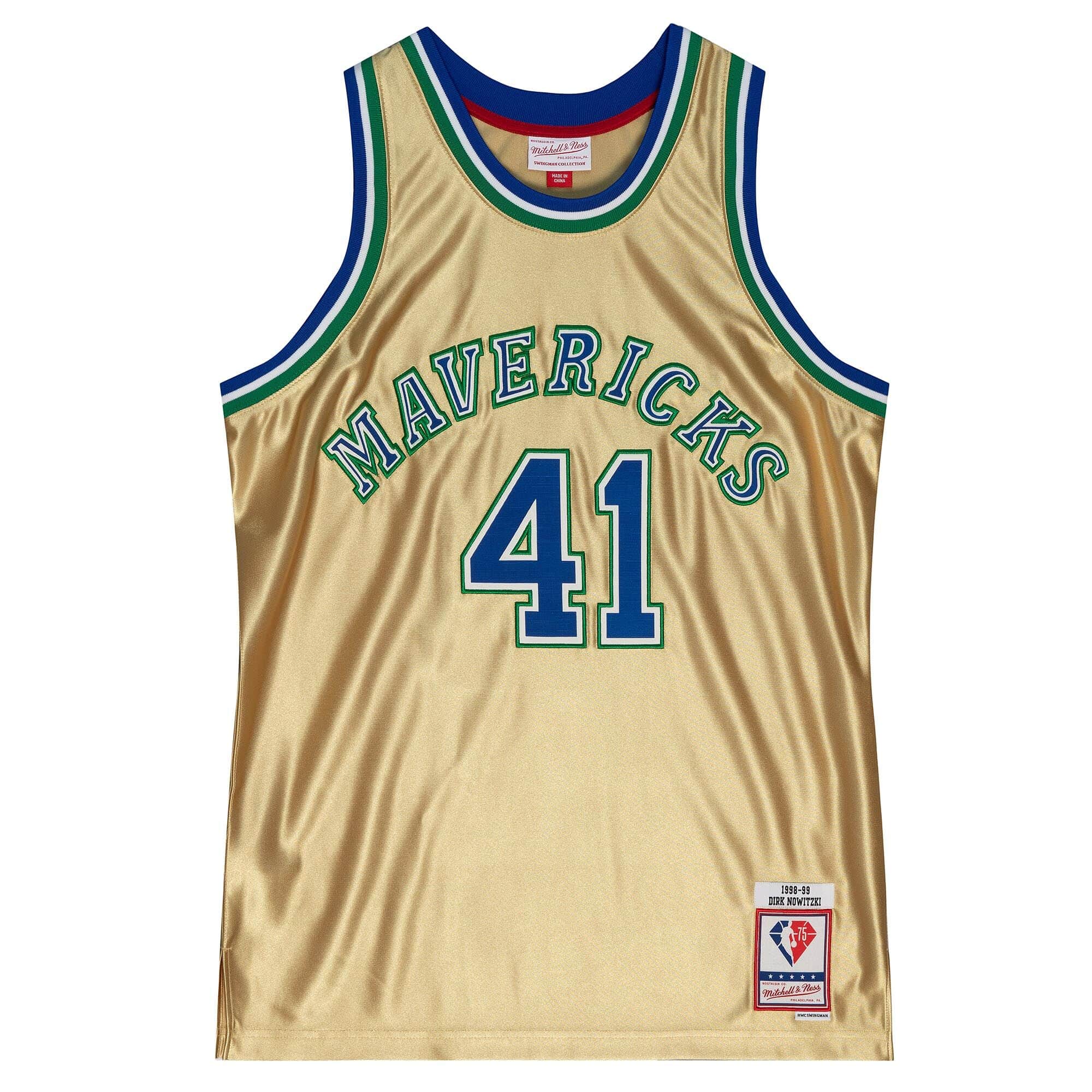 75th Anniversary Gold Swingman Dirk Nowitzki Dallas Mavericks 1998-99 Jersey - vstockx