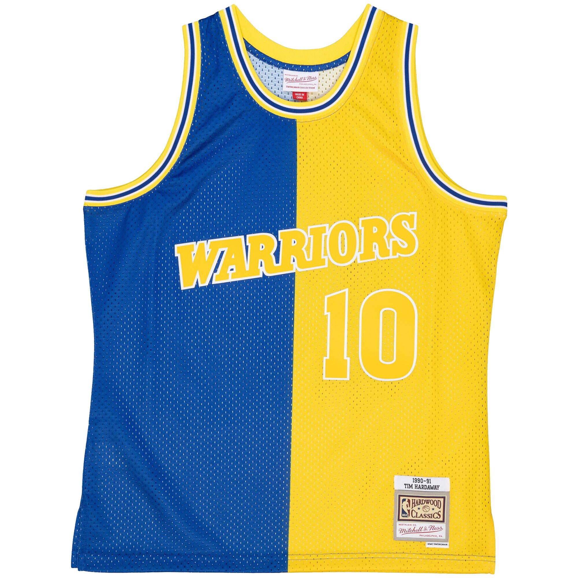 Tim Hardaway Golden State Warriors Mitchell & Ness Hardwood Classics 1990/91 Split Swingman Jersey - Royal/Gold - vstockx